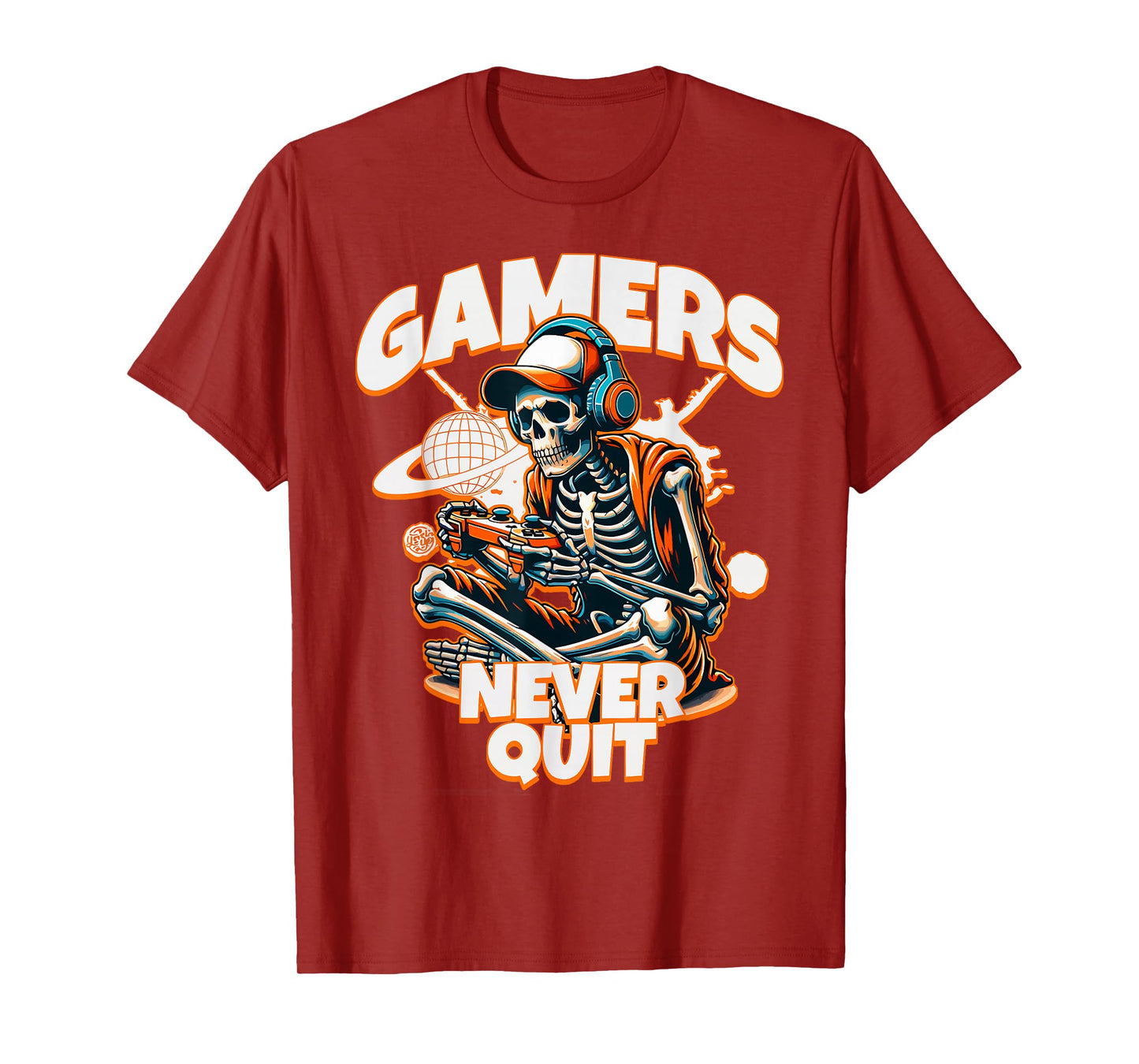 Gamers Never Quit Funny Halloween Skeleton Gaming Quote Boys T-Shirt