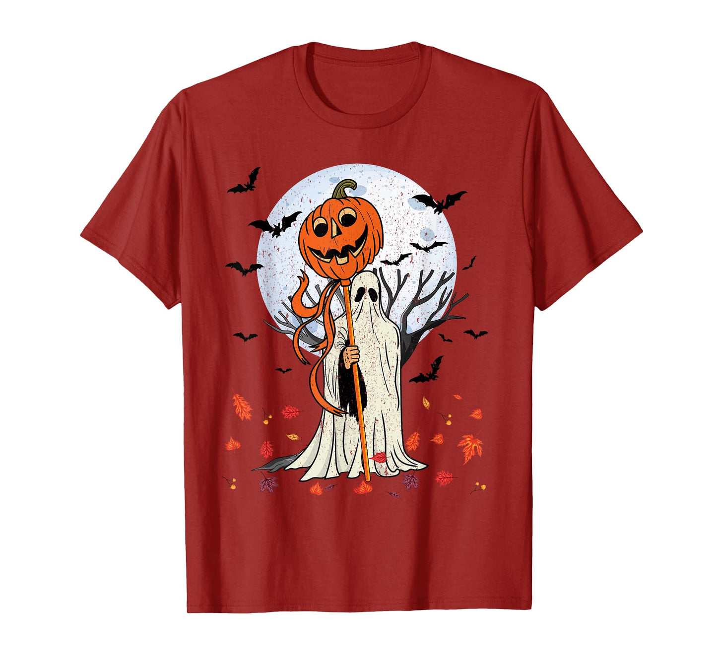 Halloween Pumpkin Ghost Autumn Leaves Graphic Art T-Shirt