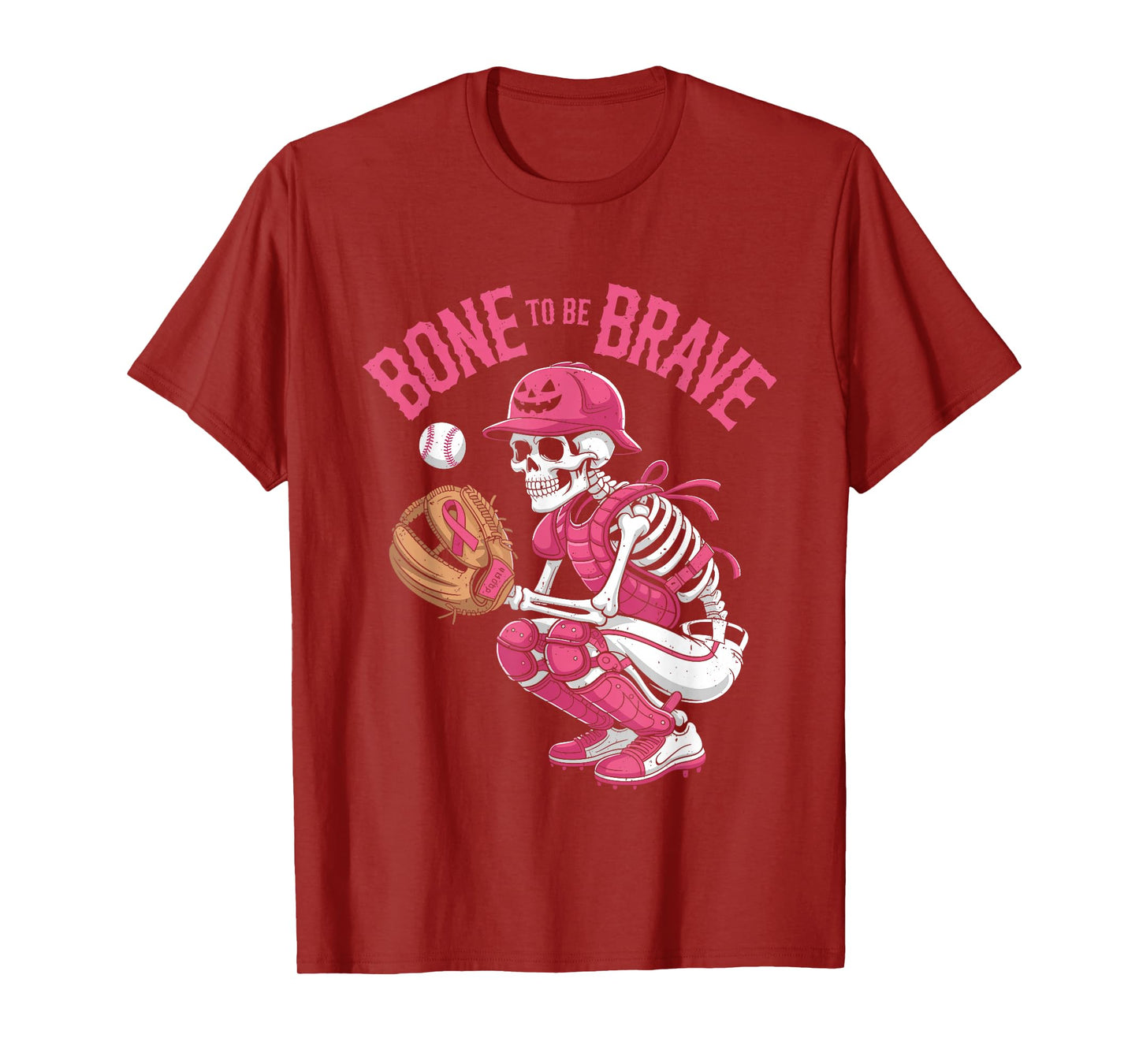 Baseball Skeleton Fighter Halloween Breast Cancer Awareness T-Shirt