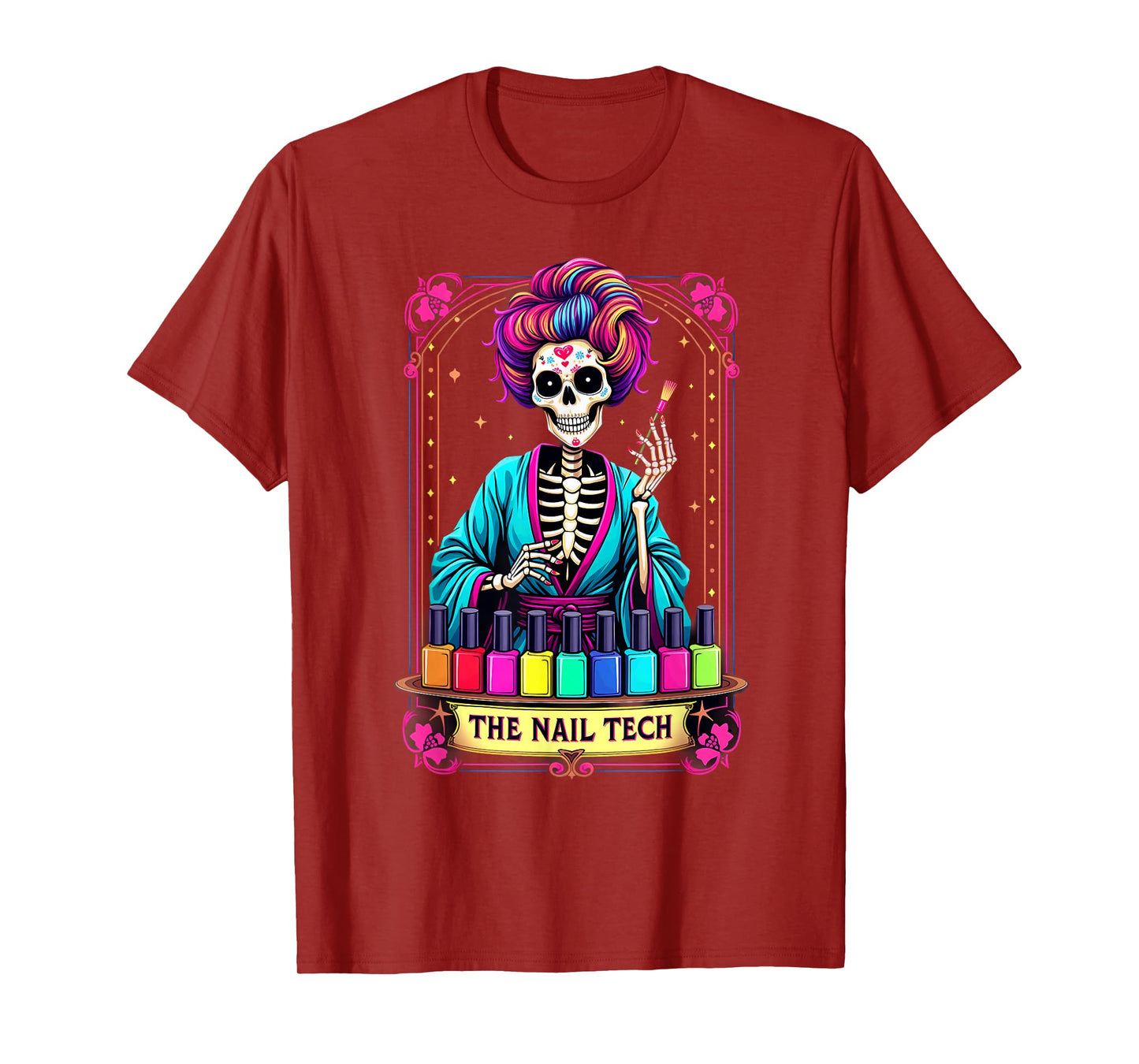 Tarot Card Nail Tech Skeleton Beautician Halloween T-Shirt