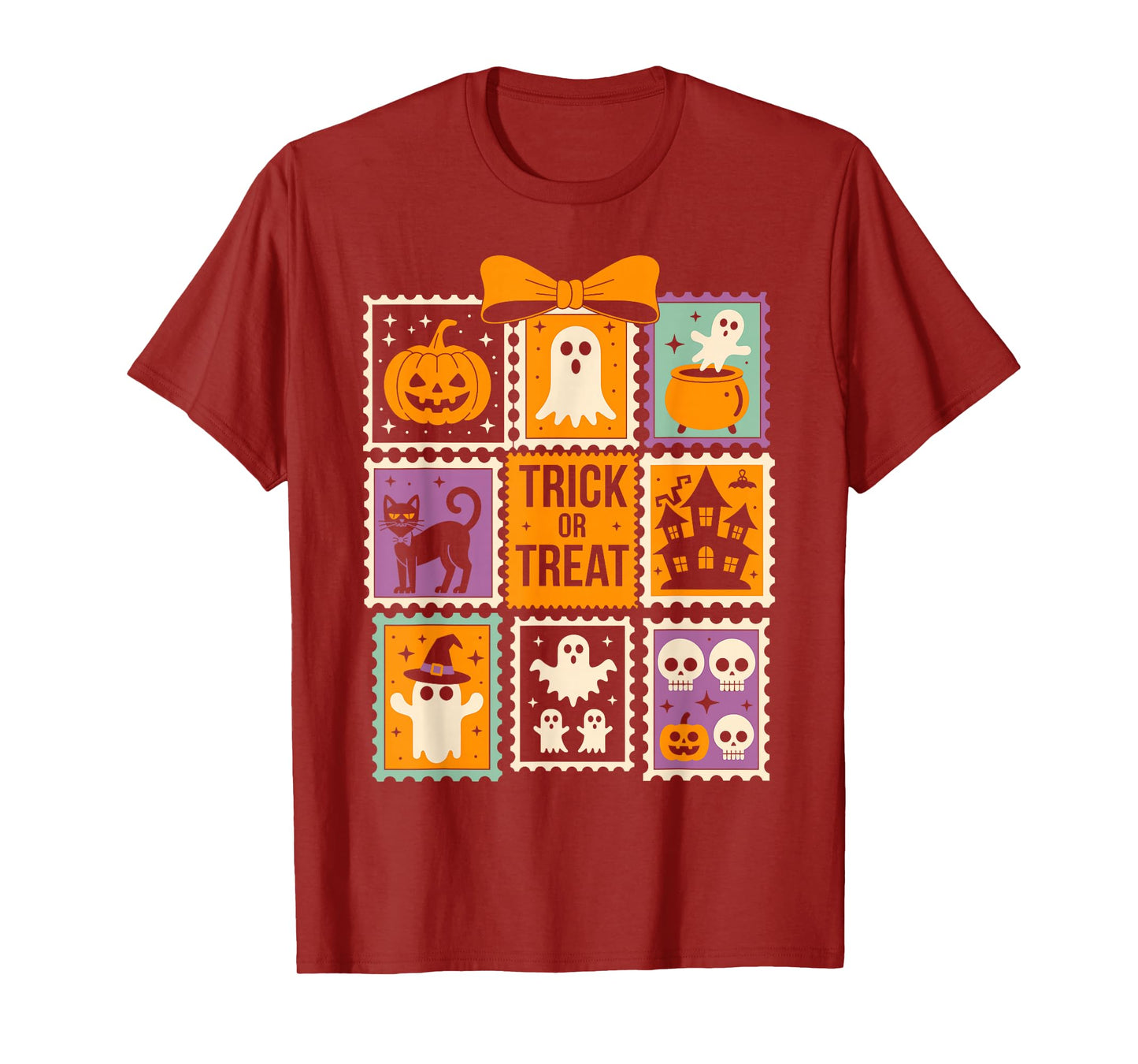Halloween Stamps Spooky Pumpkin Ghost Cat Witch Skeleton T-Shirt
