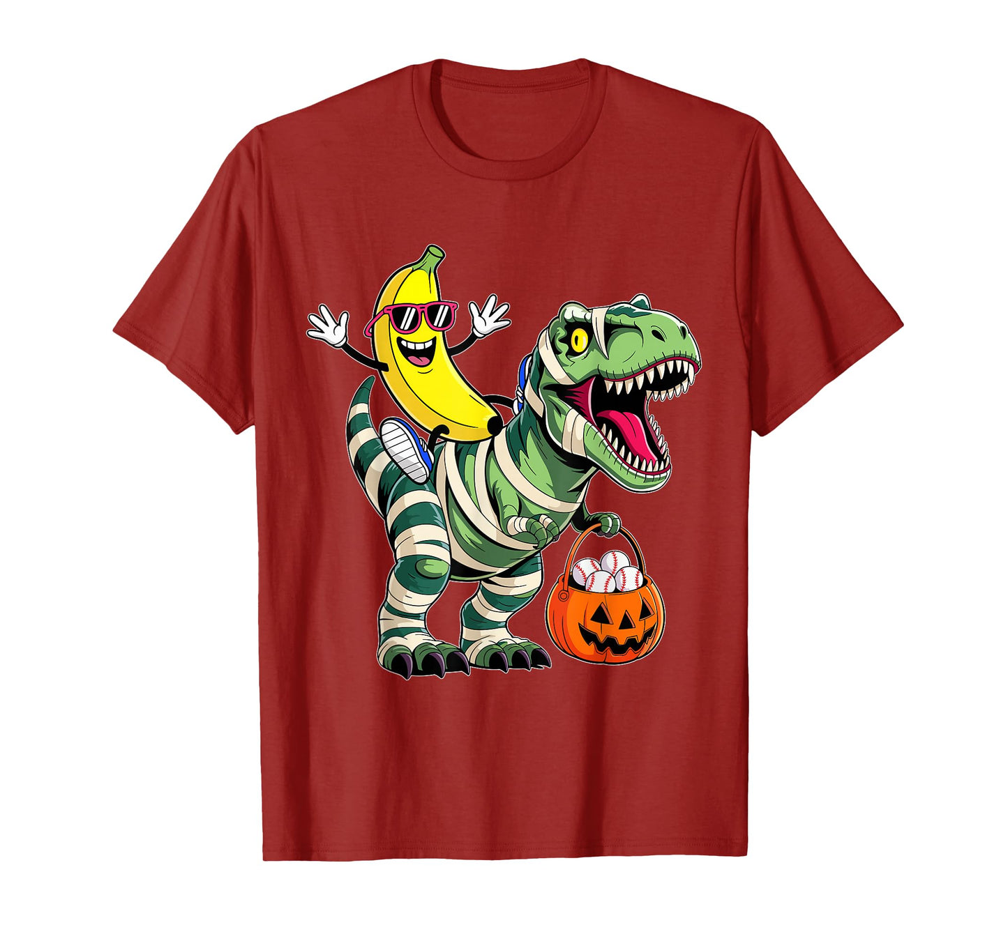 Banana Riding Mummy Dinosaur T rex Halloween Funny Pumpkin T-Shirt