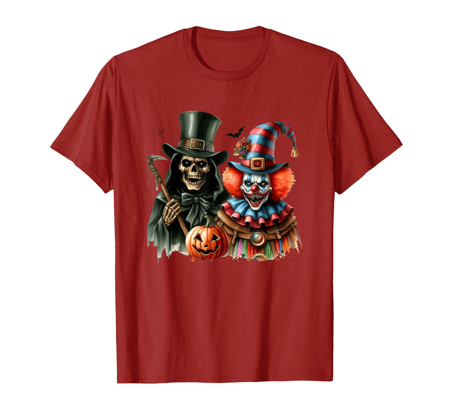Spooky Halloween Skeleton and Clown Art T-Shirt