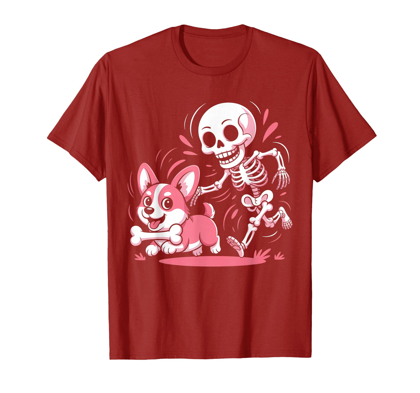 Skeleton Chasing Corgi Halloween Dog Mom Pet Lover Funny T-Shirt
