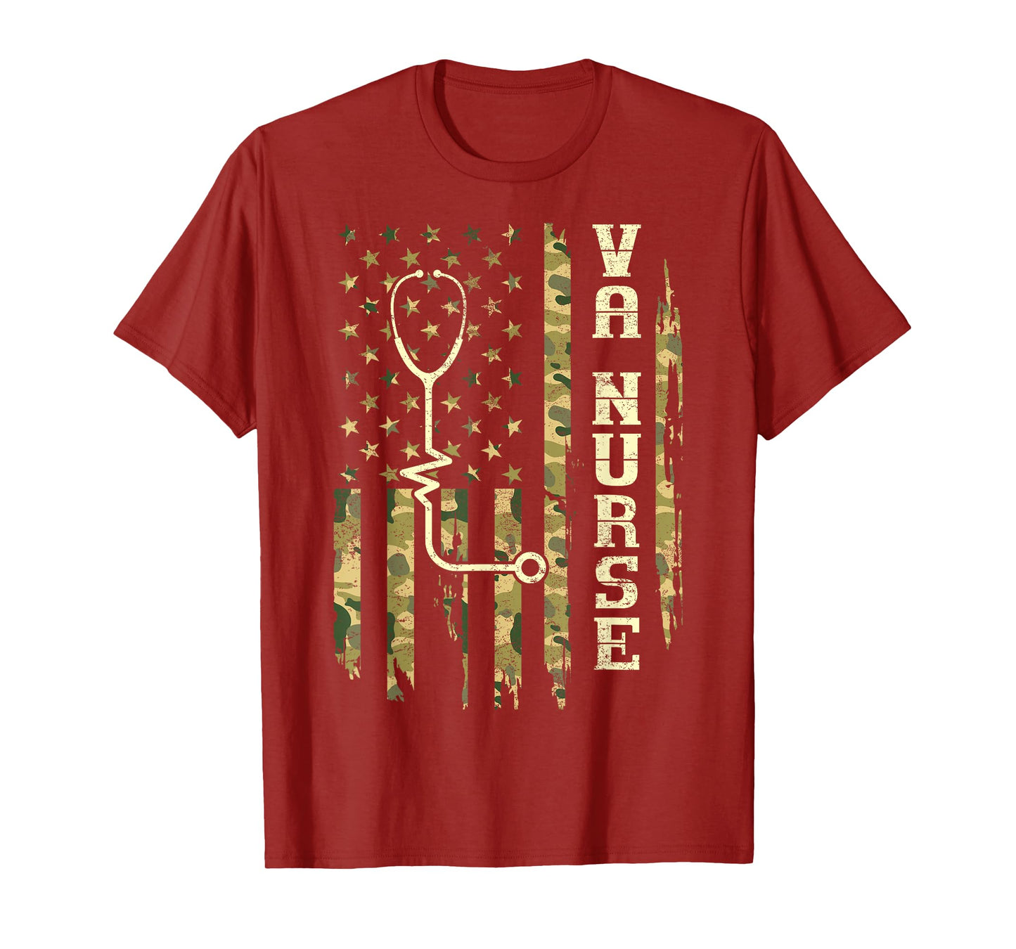 VA Nurse Camouflage American Flag Patriotic Medical Worker T-Shirt