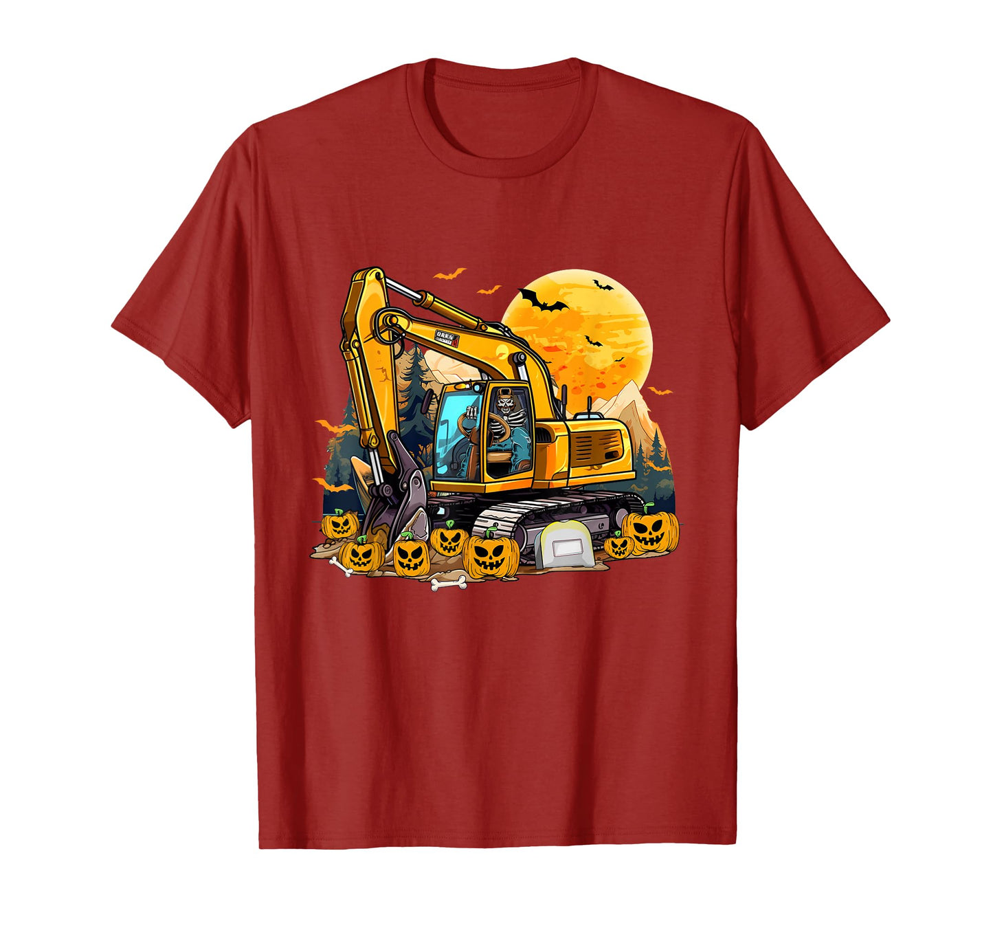 Skeleton Driving Excavator Halloween Driver Kids Boys Men T-Shirt