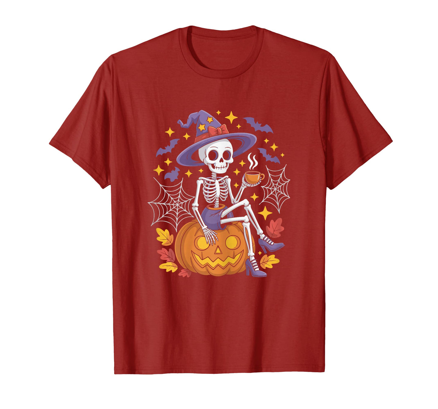 Cute Skeleton Drinking Coffee Halloween Outfit for Women T-Shirt