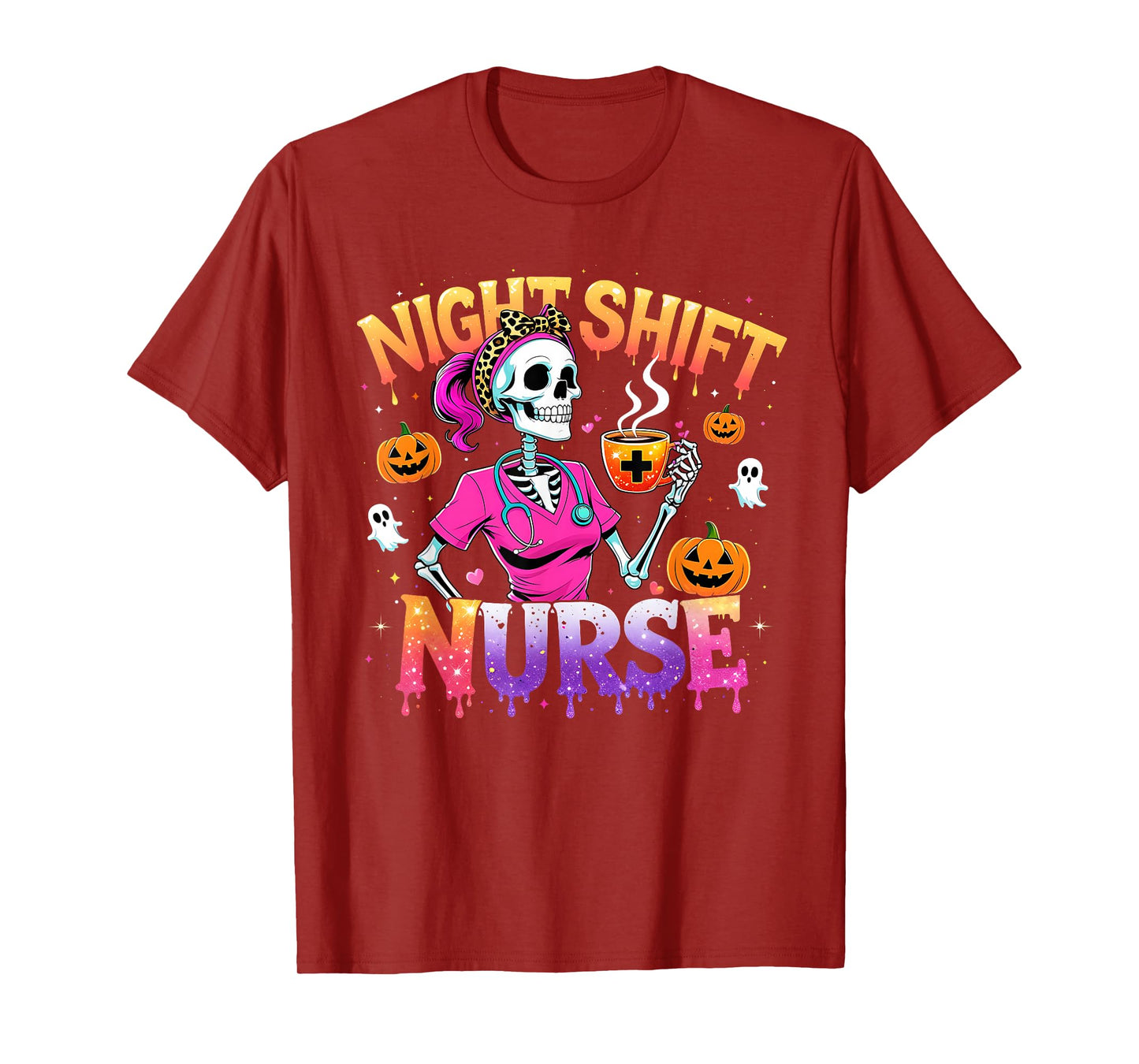 Night Shift Nurse Skeleton Coffee Halloween T-Shirt