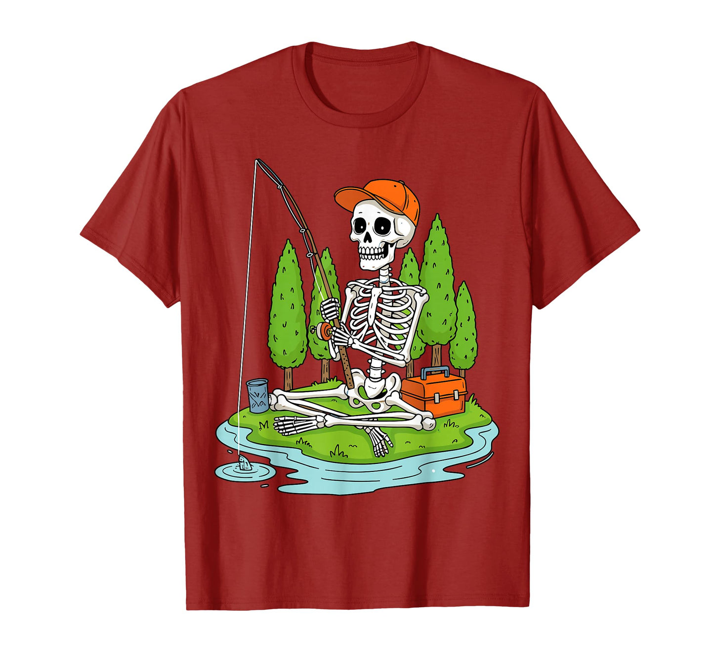 Halloween Skeleton Fishing Boys Kids T-Shirt
