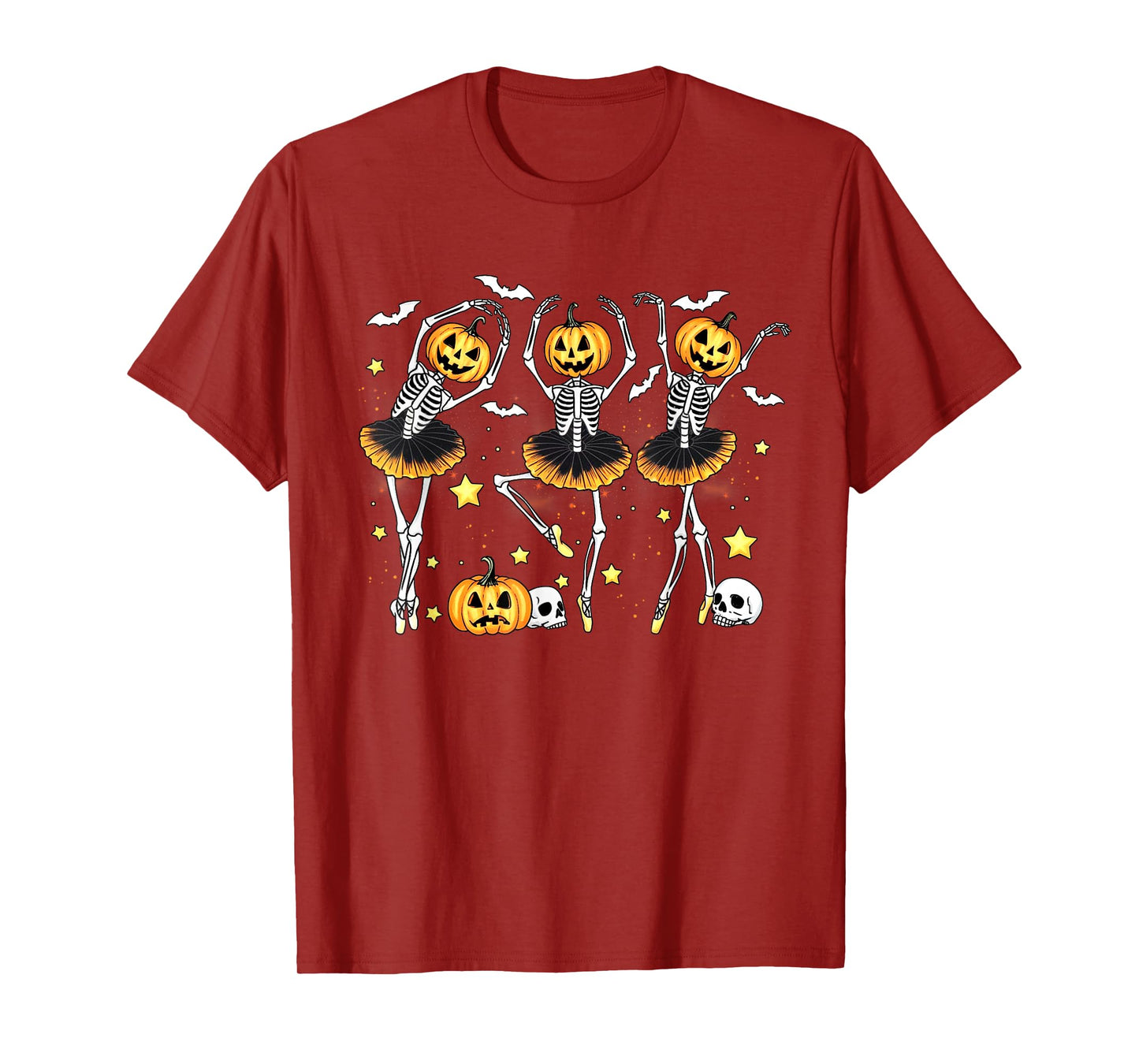 Pumpkin Skeleton Ballet Dance Halloween Dancer Women Girls T-Shirt
