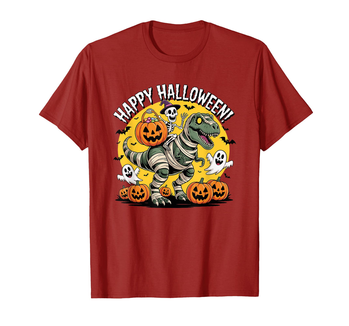 Skeleton Riding Mummy Dinosaur T-Rex Halloween Boys T-Shirt