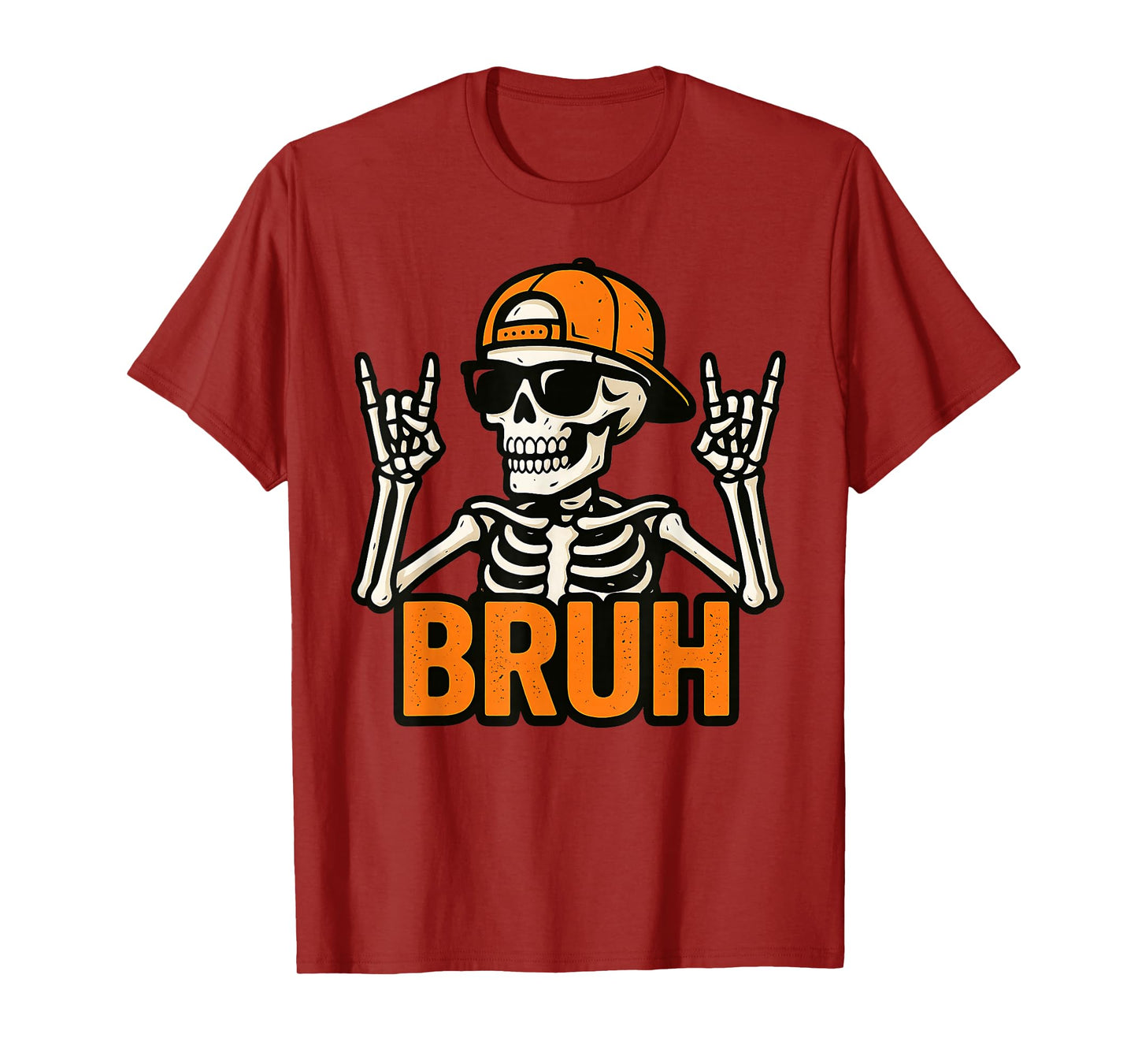 Bruh Funny Skeleton Rock On Halloween Graphic tee Men Kids T-Shirt