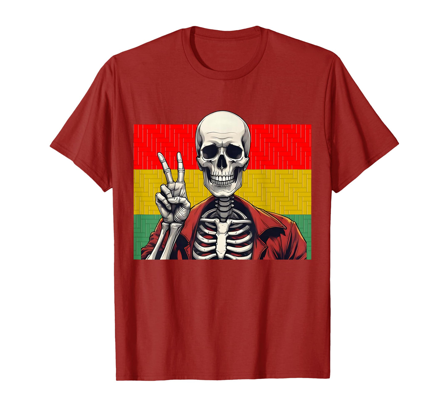 Skeleton Hand Peace Sign, Red Gold and Green Skeleton Peace T-Shirt