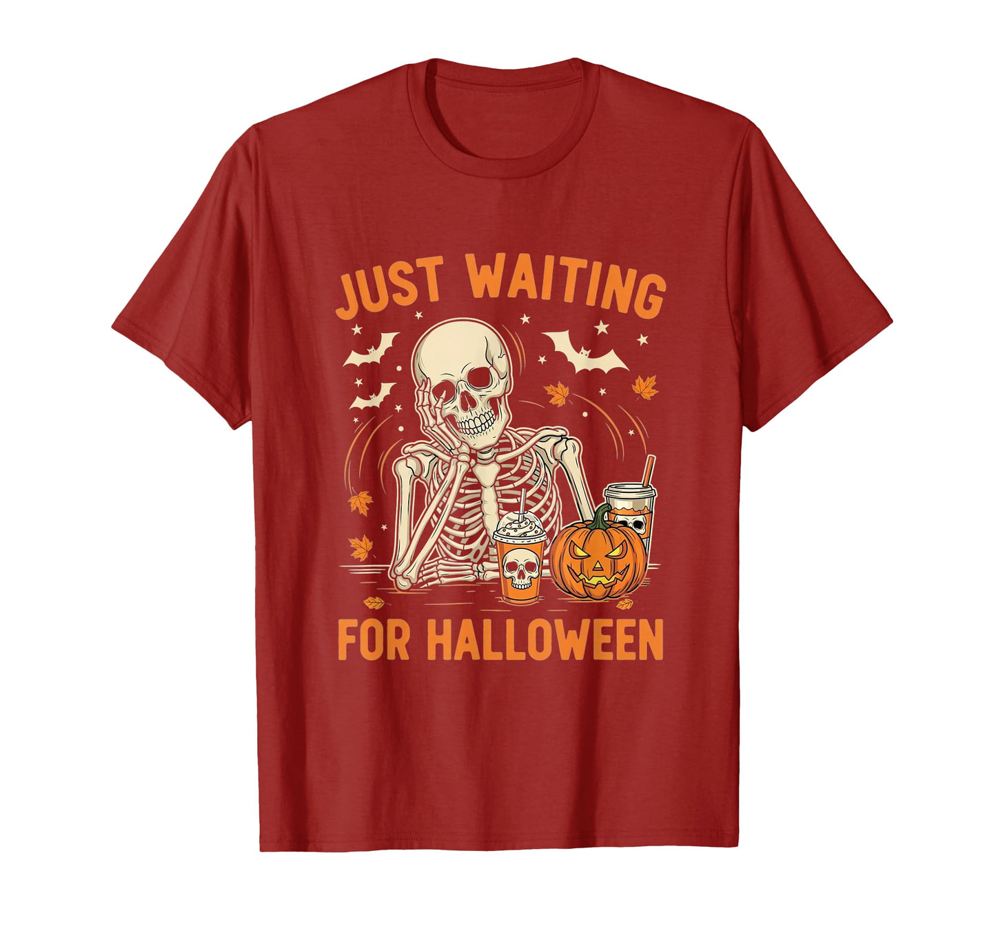 Funny Skeleton Just Waiting for Halloween Spooky Bones T-Shirt