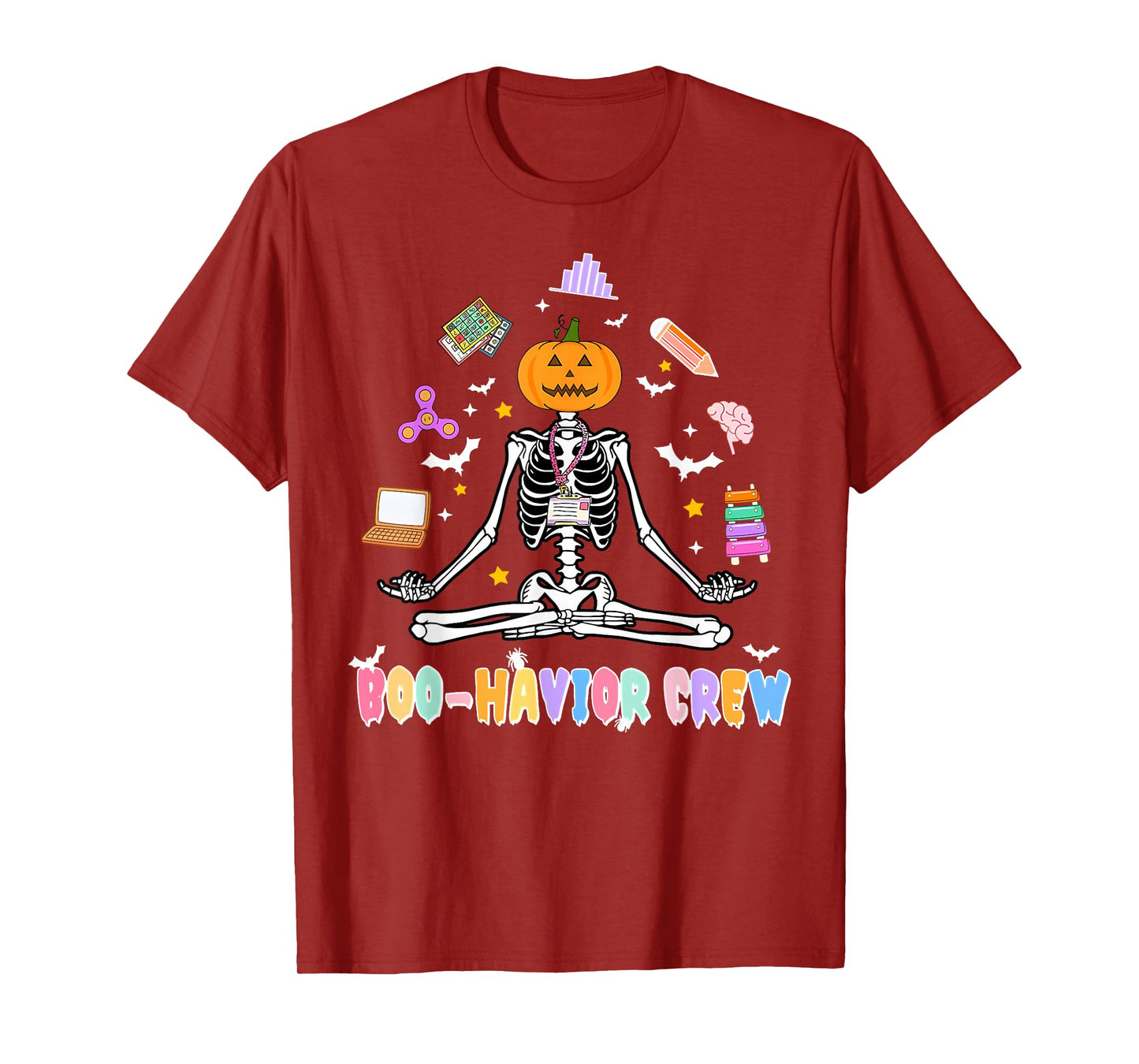 Skeleton Yoga Boo-Havior Crew Behavior Analyst ABA Halloween T-Shirt