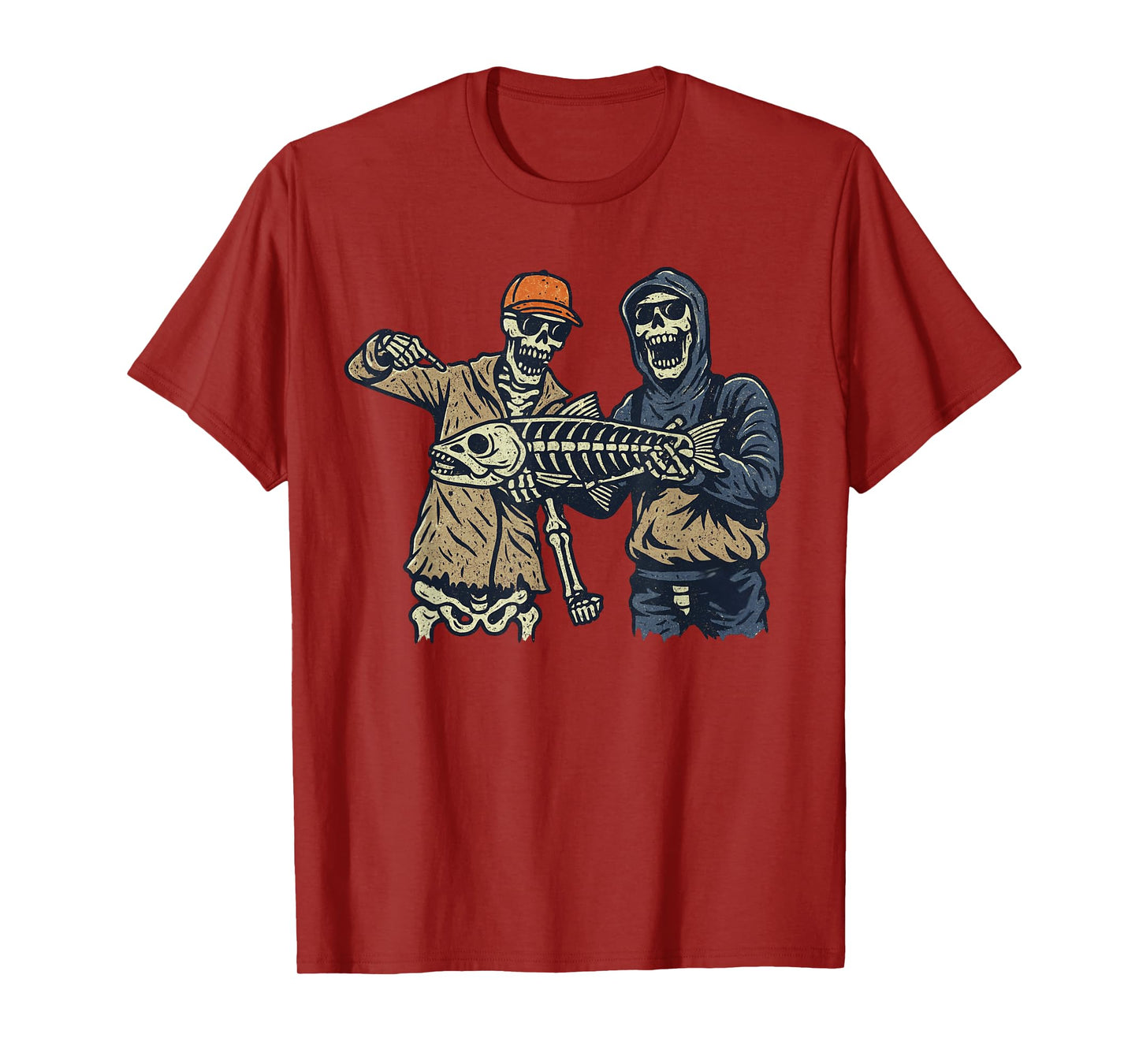 Vintage Halloween Skeleton Fishing Funny Spooky Costume T-Shirt