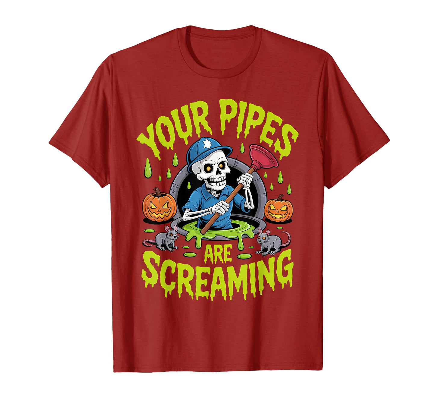 Skeleton Plumber Halloween Funny Spooky Pipes T-Shirt