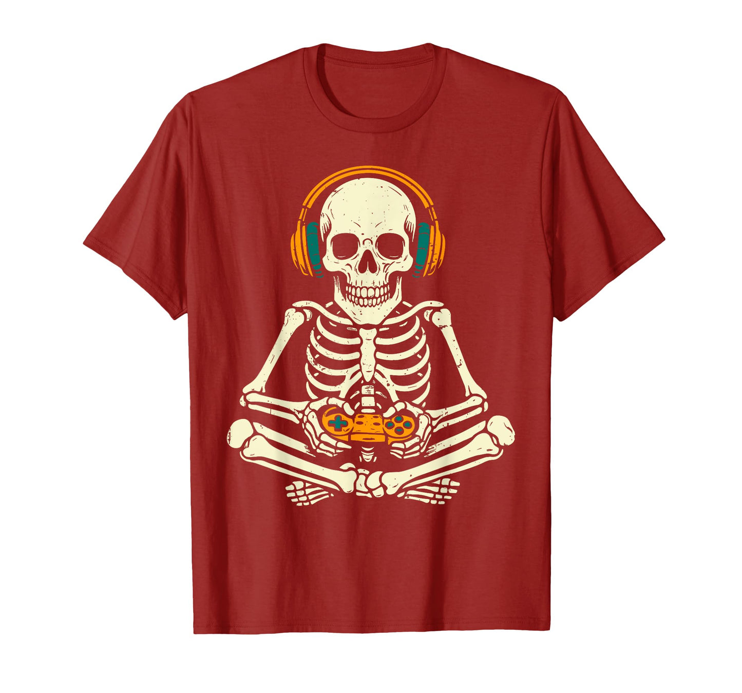 Halloween Skeleton Playing Video Game Boys Men Kids T-Shirt