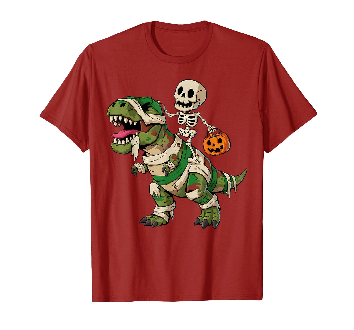 Skeleton Dinosaur T rex Boys Kids Funny Halloween Pumpkin T-Shirt