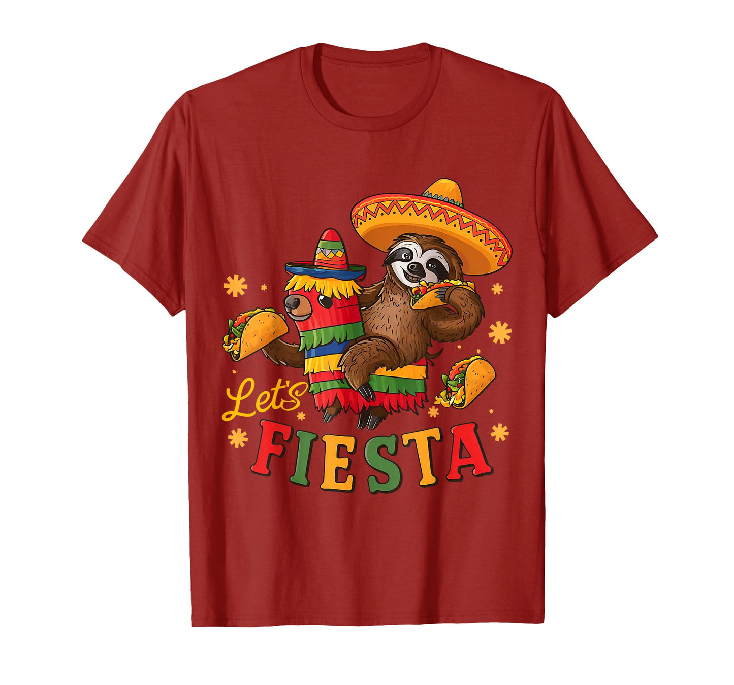 Let's Fiesta Cinco De Mayo Mexican Sloth Tacos Pinata Party T-Shirt