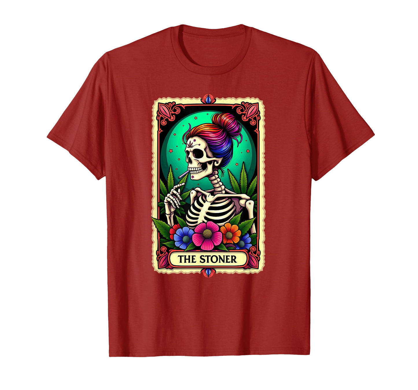 Tarot Card The Stoner Cannabis Messy Bun Skeleton Halloween T-Shirt