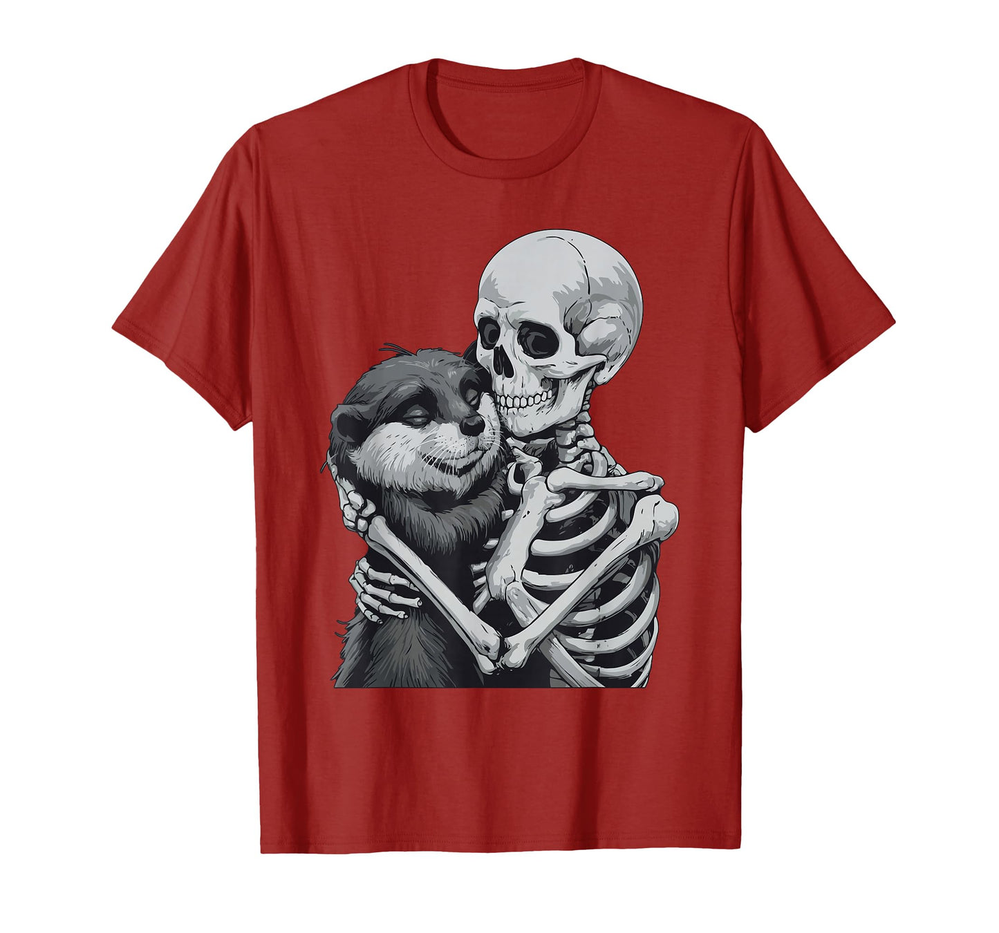 Otter Hugging Skeleton Halloween T-Shirt