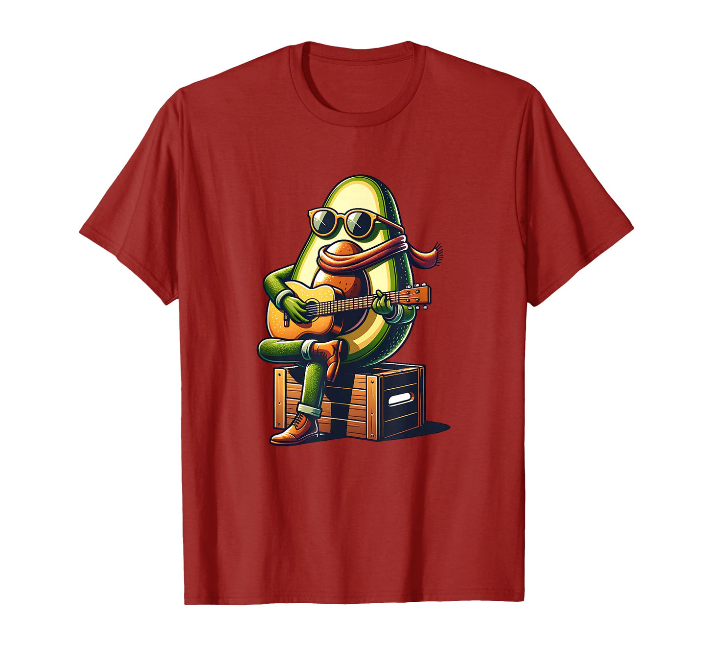Avocado Playing Guitar Sunglasses Acoustic Music Vibe T-Shirt