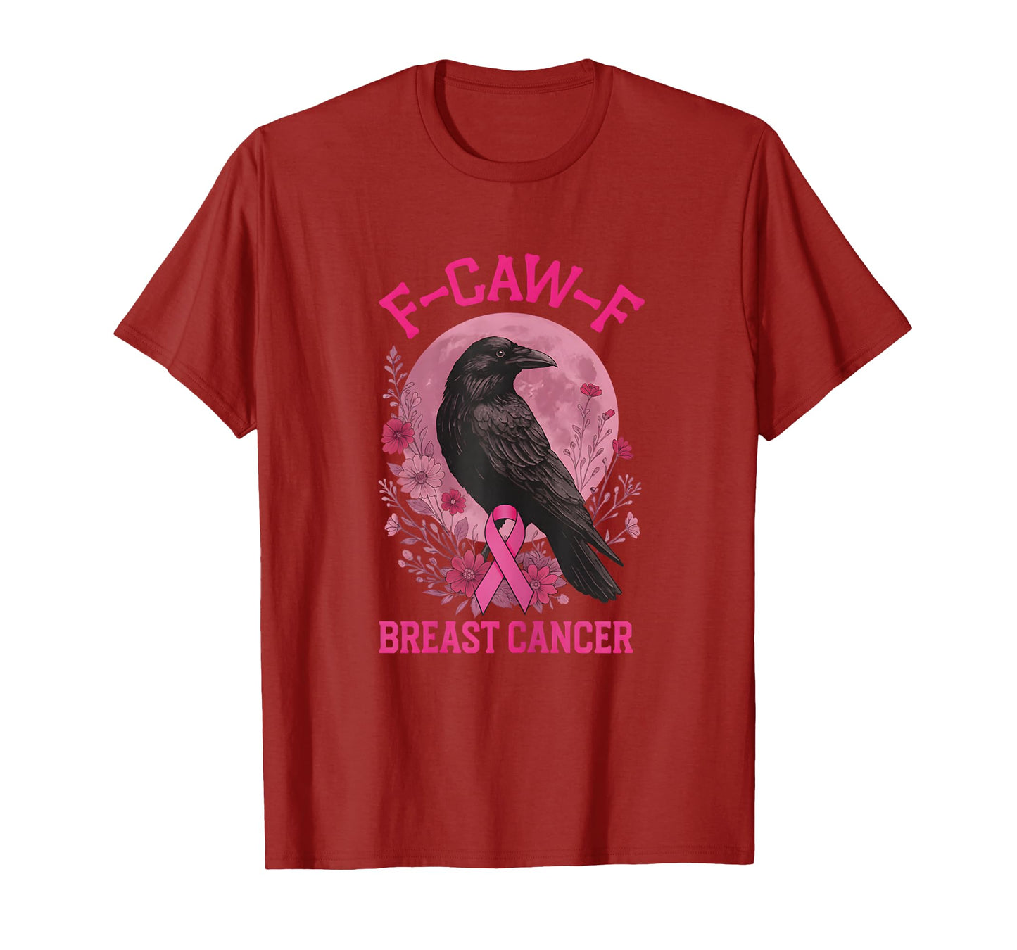 Pink Flower Moon Funny Crow Bird Breast Cancer Awareness T-Shirt