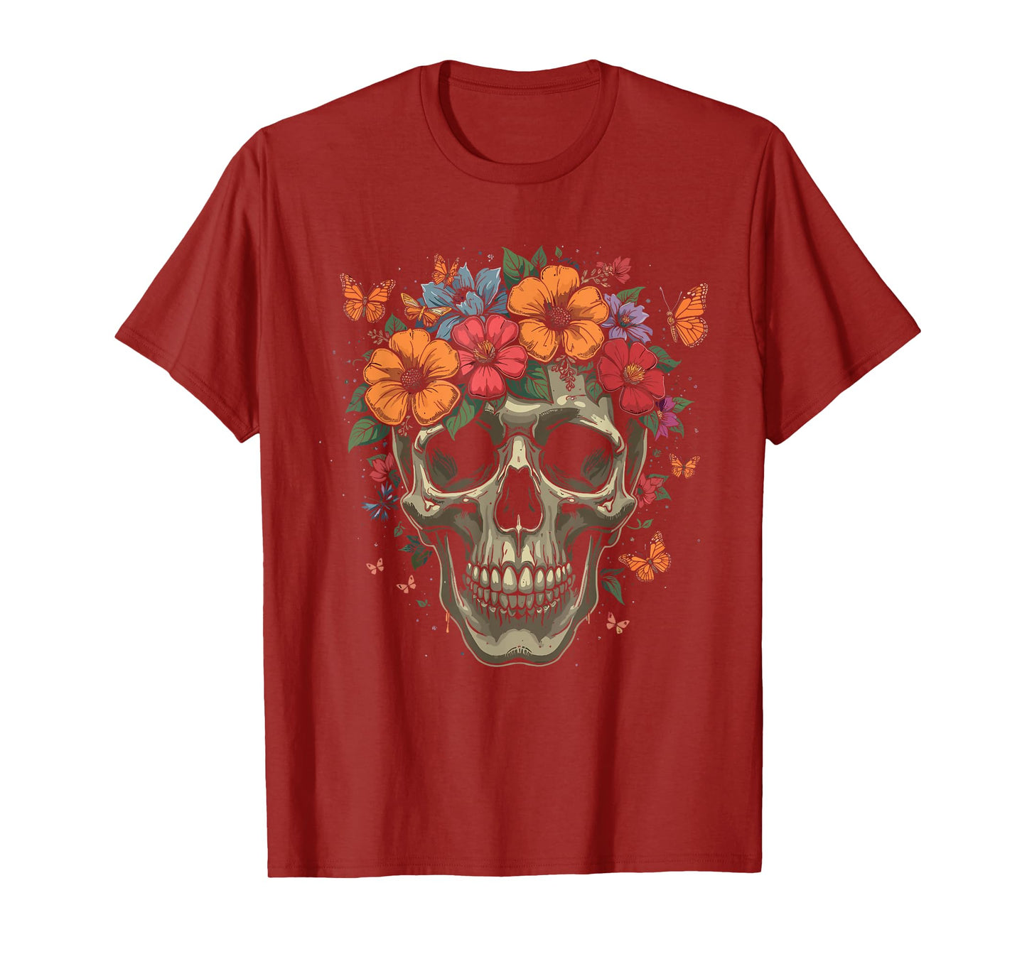 Skull with Flower Crown Funny Halloween T-Shirt