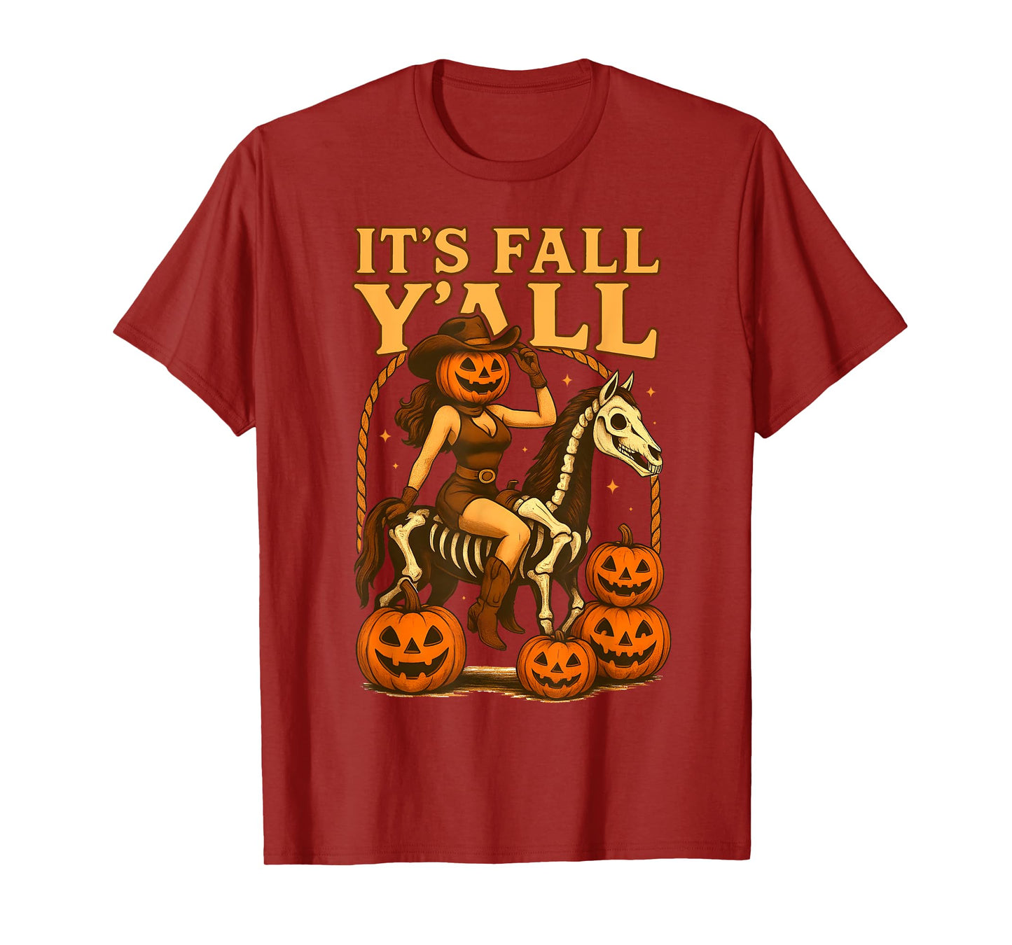 Its Fall Y’All Pumpkin Head Cowgirl Skeleton Horse Halloween T-Shirt