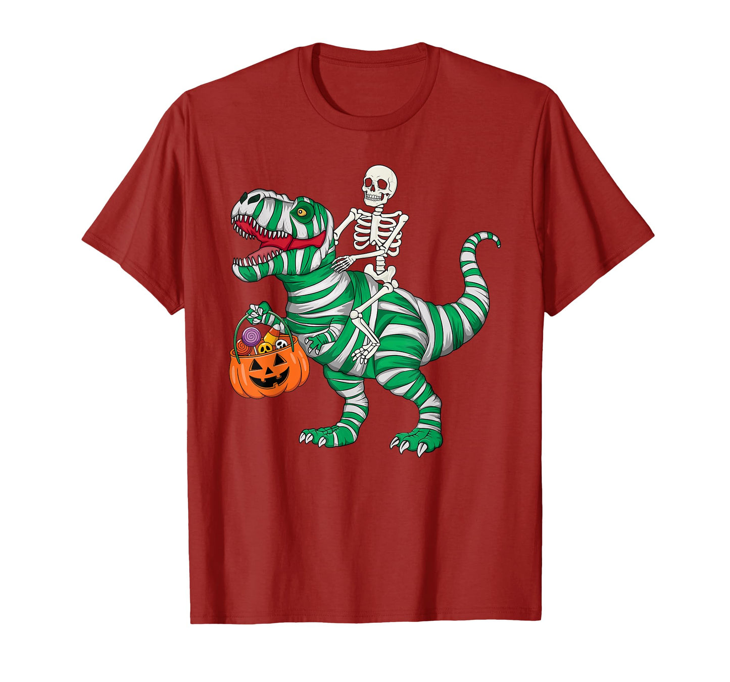 Skeleton Riding Dinosaur T-Rex Halloween Funny Pumpkin T-Shirt