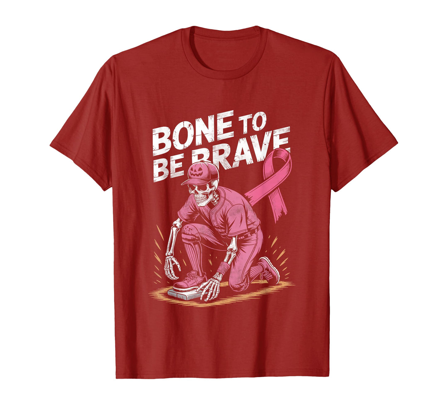 Baseball Skeleton Fighter Halloween Breast Cancer Awareness T-Shirt