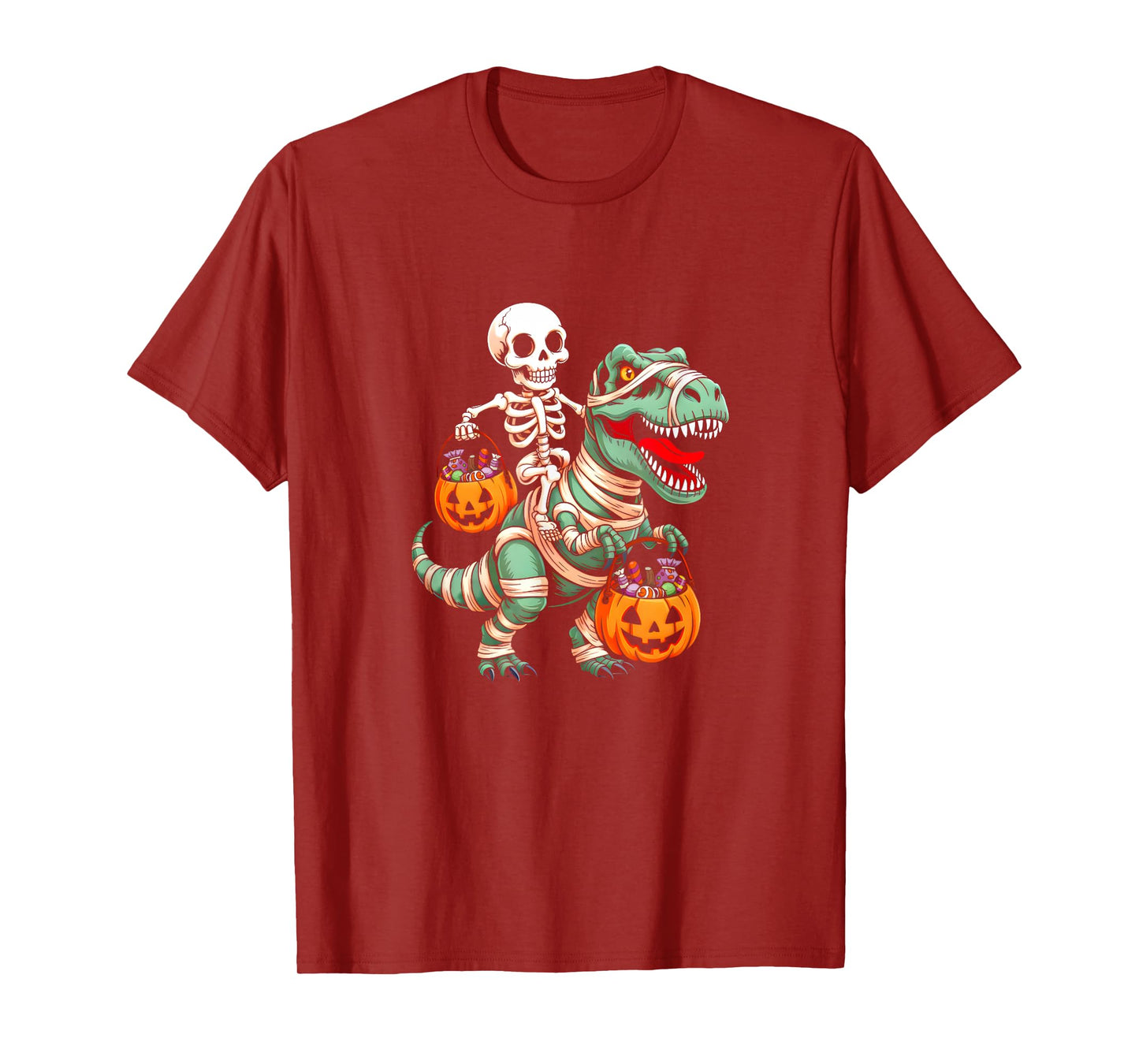 Skeleton Riding Dinosaur Dino Pumpkin Candy Halloween T-Shirt