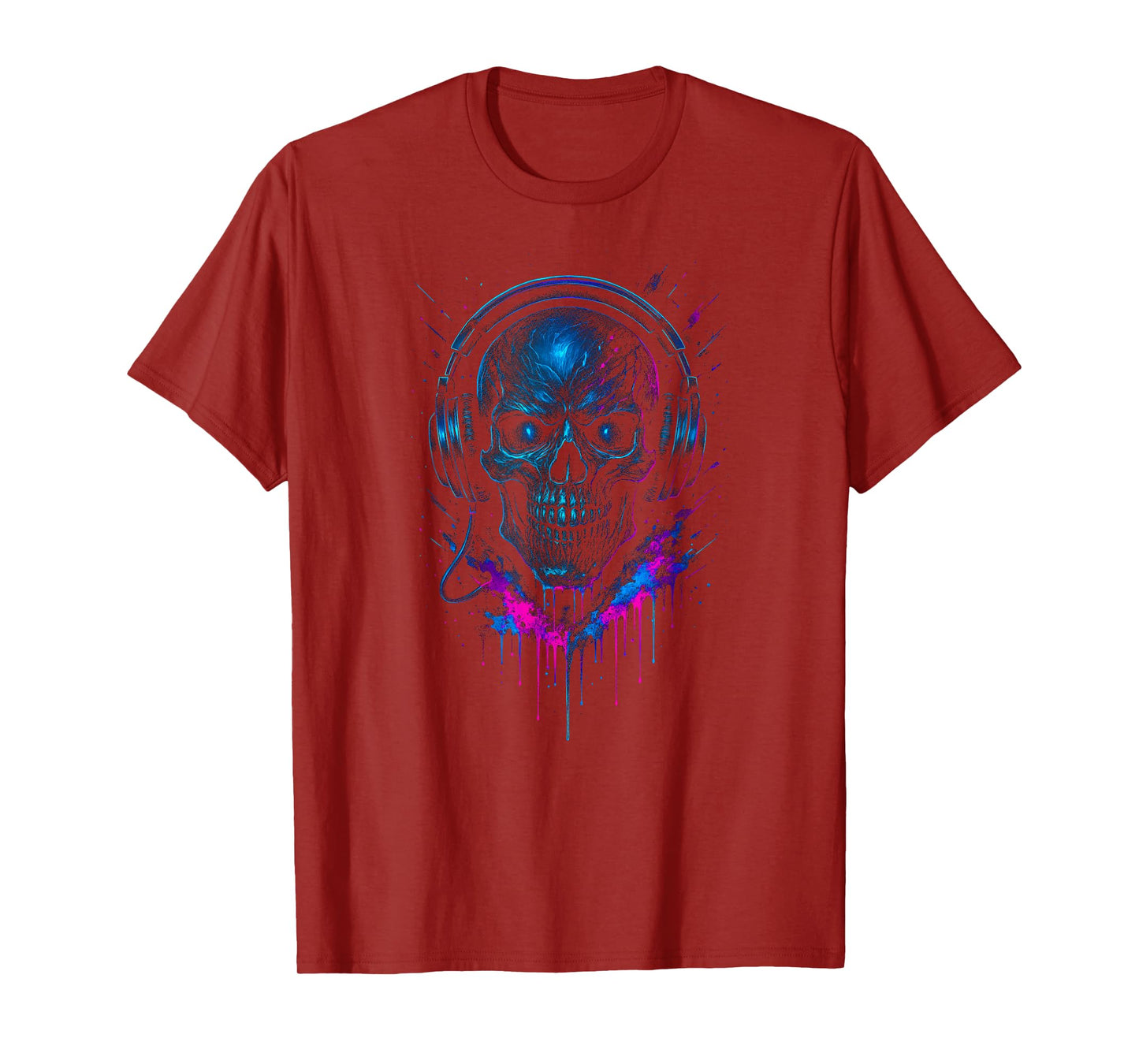 Skull DJ Headphones - 90s Vaporwave Paint Drip Y2K Halloween T-Shirt