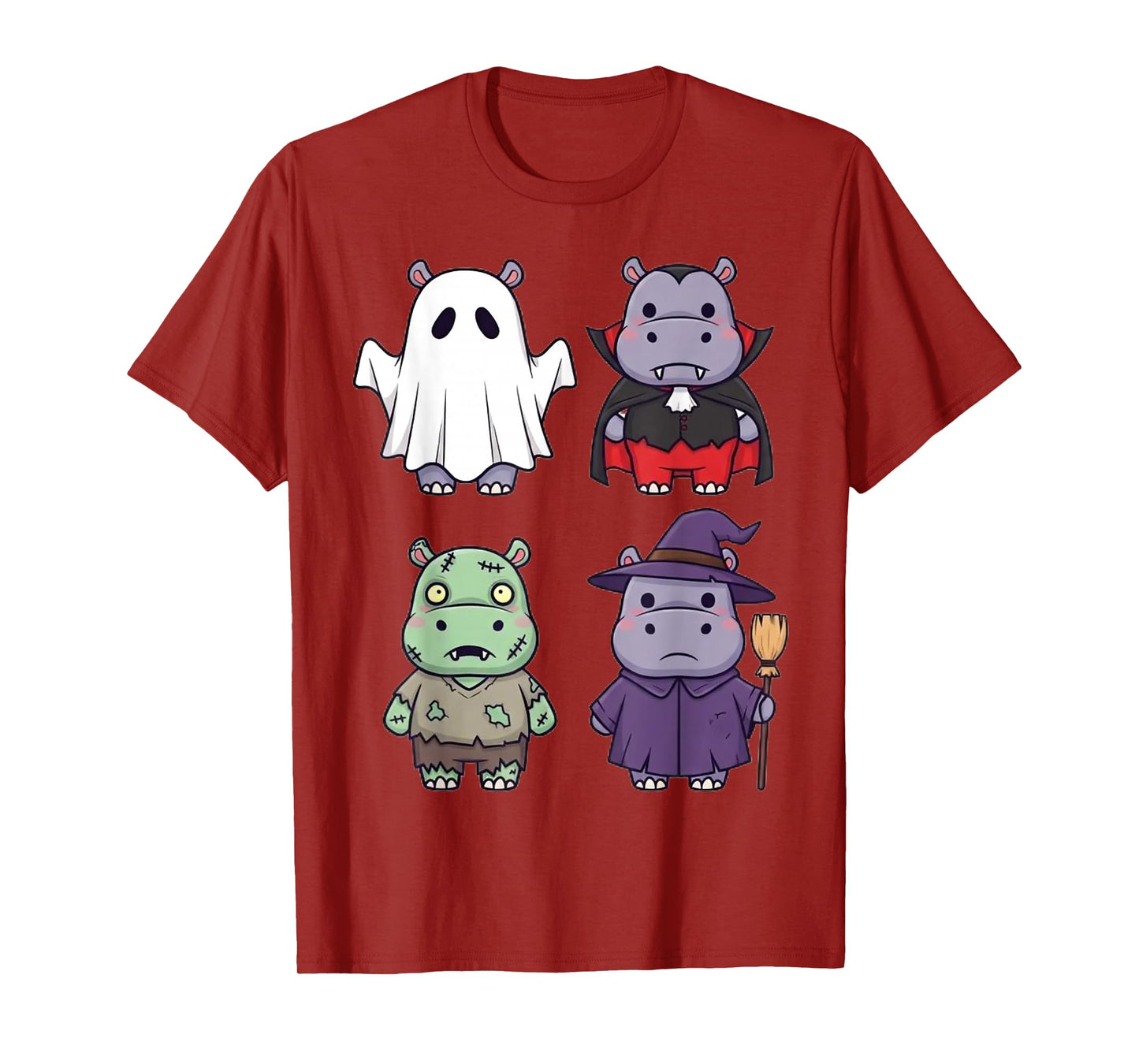 Funny Hippo Ghost Witch Zombie Halloween Costume Boys Girls T-Shirt