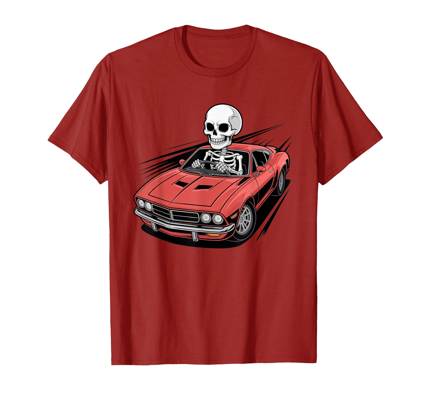 Funny Creepy Skeleton Driving Sport Car Halloween Costume T-Shirt
