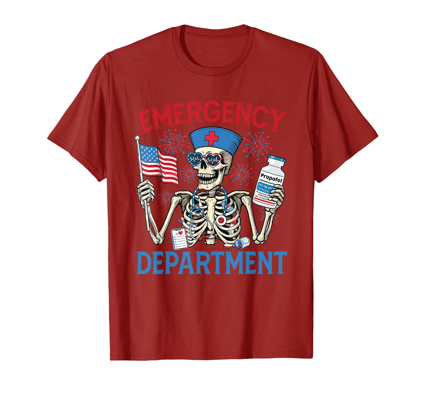 Skeleton Emergency Department Nurse 4th of July ER Nurse T-Shirt