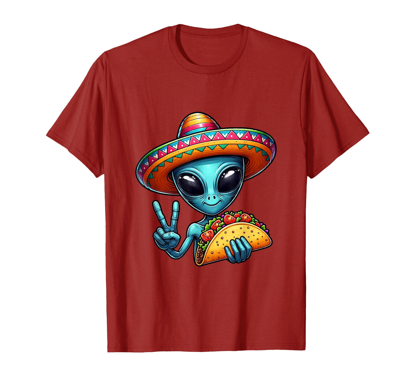 Alien Eating Taco Cinco De Mayo Sombrero Mexican Fiesta T-Shirt