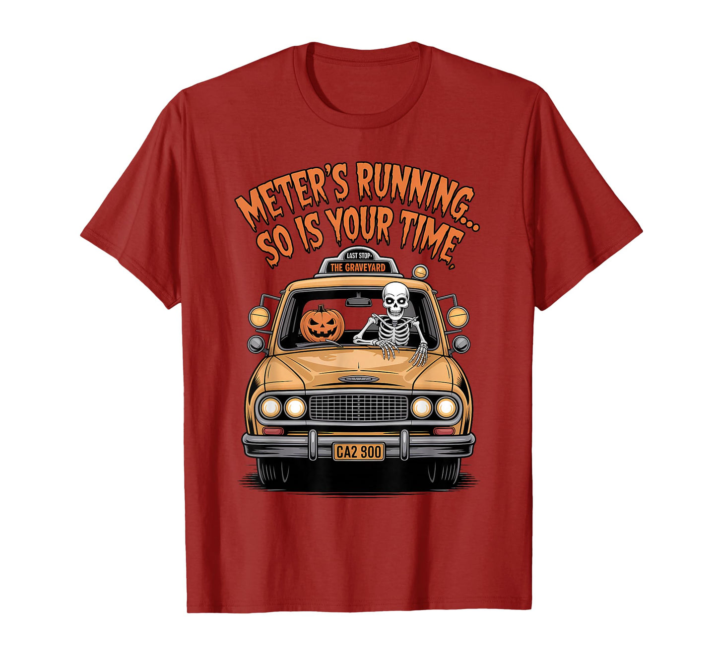 Skeleton Taxi Driver Halloween Funny Spooky Cab T-Shirt