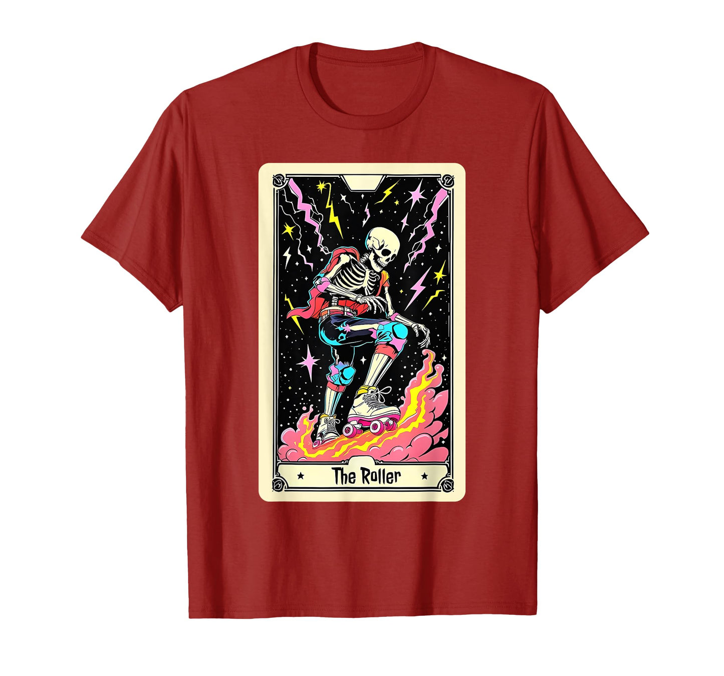 Roller Skeleton Tarot Card Skates Skating Halloween Witch T-Shirt