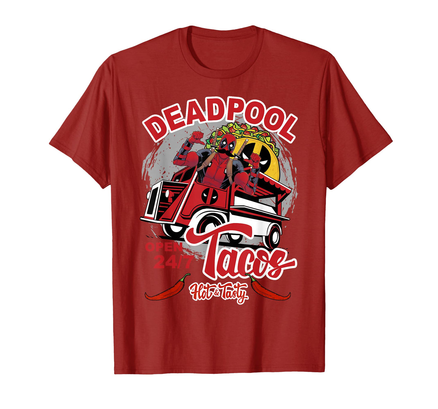 Marvel Deadpool Tacos Hot & Tasty Graphic T-Shirt T-Shirt