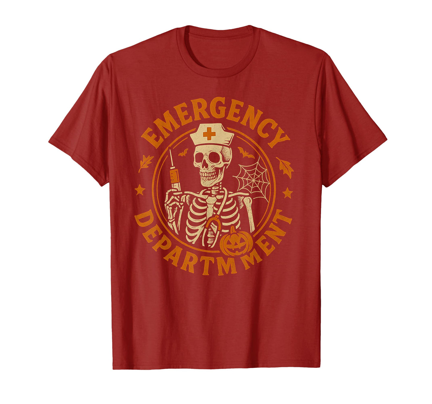 Skeleton Nurse ER Squad Emergency Department Funny Halloween T-Shirt
