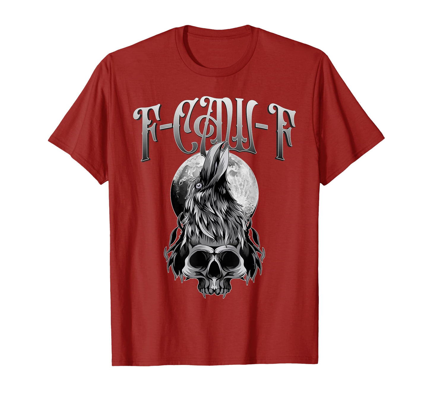 Black Crow F-Caw-F Funny Black Skull Moon Gothic Adult Humor T-Shirt