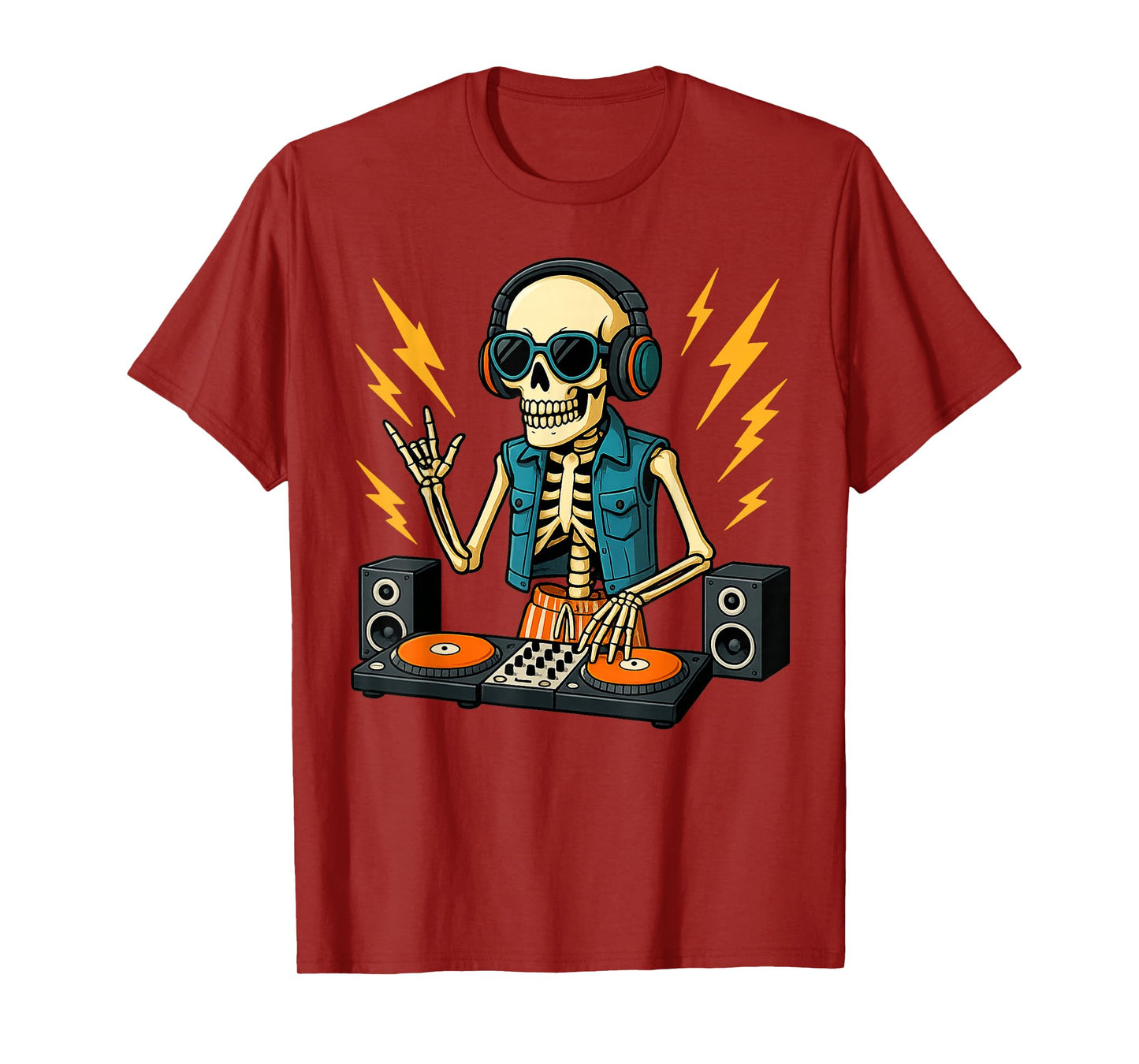 Skeleton DJ Halloween Costume Turntable Music Funny Men Boys T-Shirt