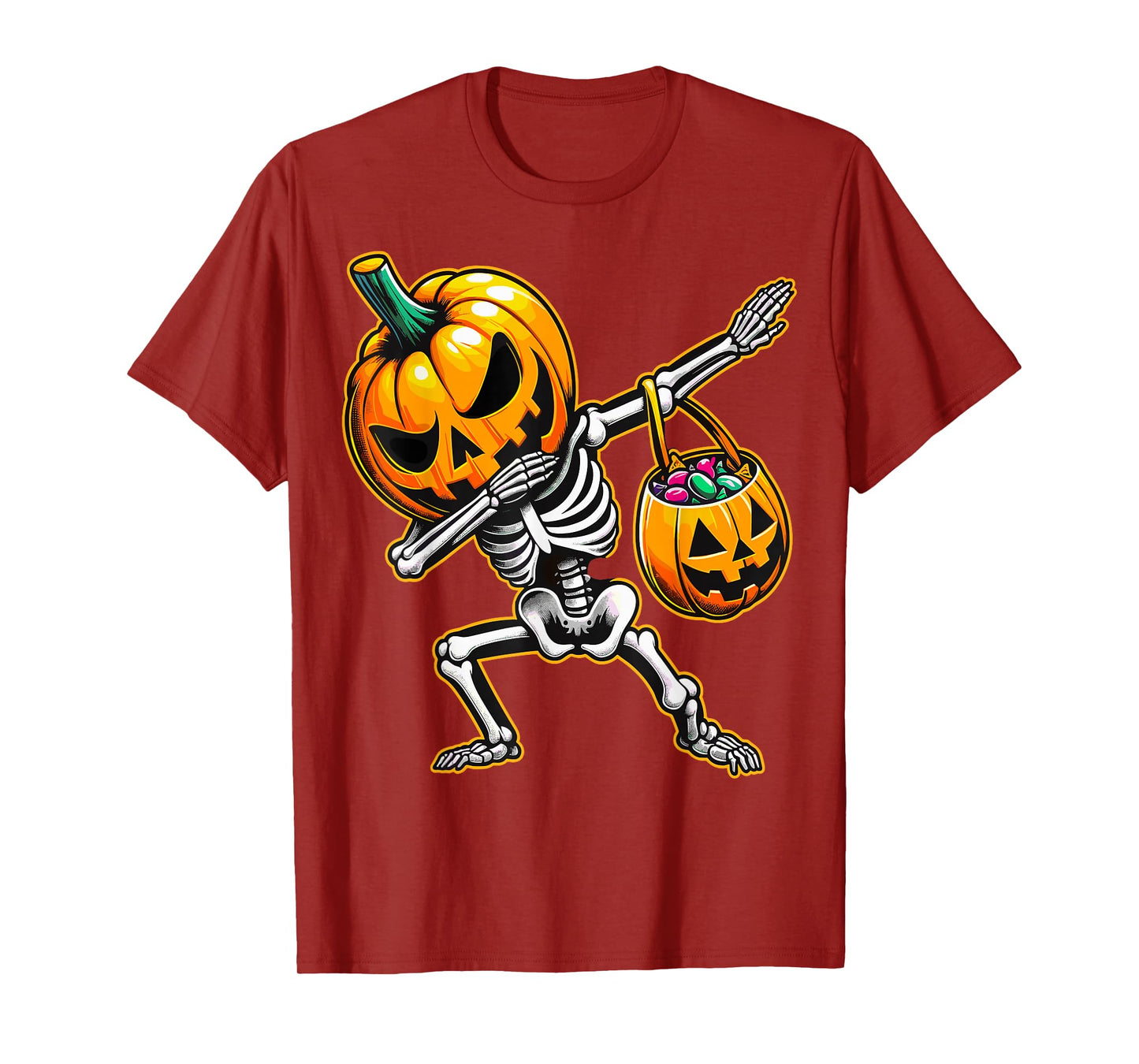 Dabbing Skeleton Pumpkin Candy Funny Halloween T-Shirt