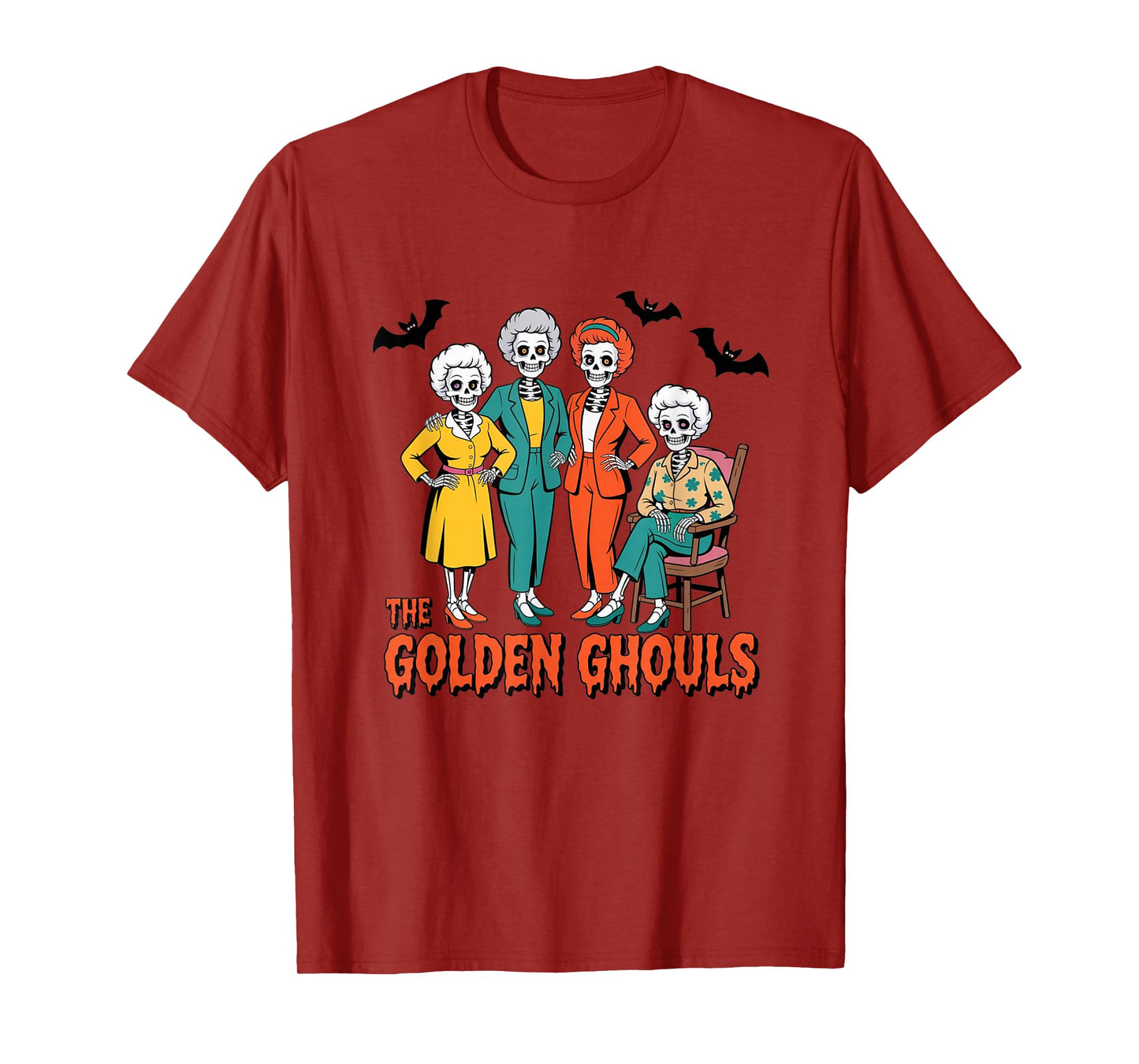 Golden Ghouls Funny Halloween Retro Skeleton Design T-Shirt