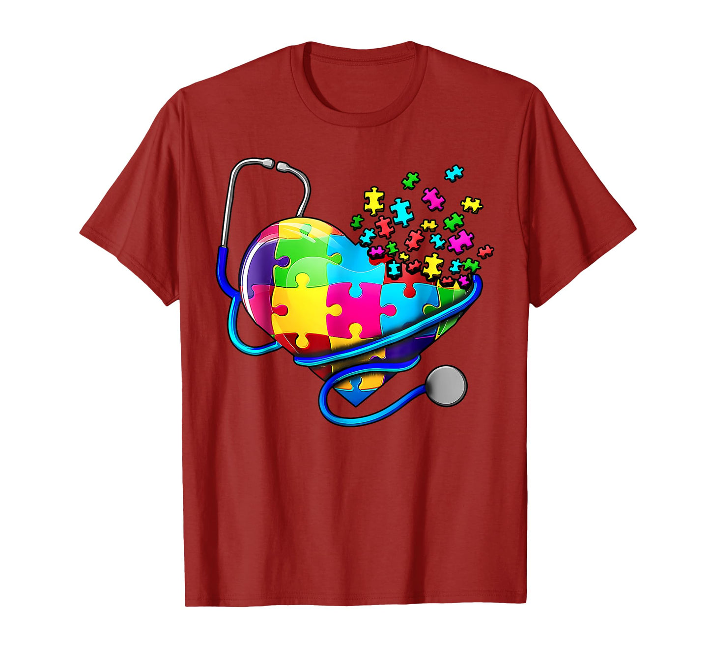 Autism Awareness Nurse Stethoscope Heart ASD Scrub Top Women T-Shirt