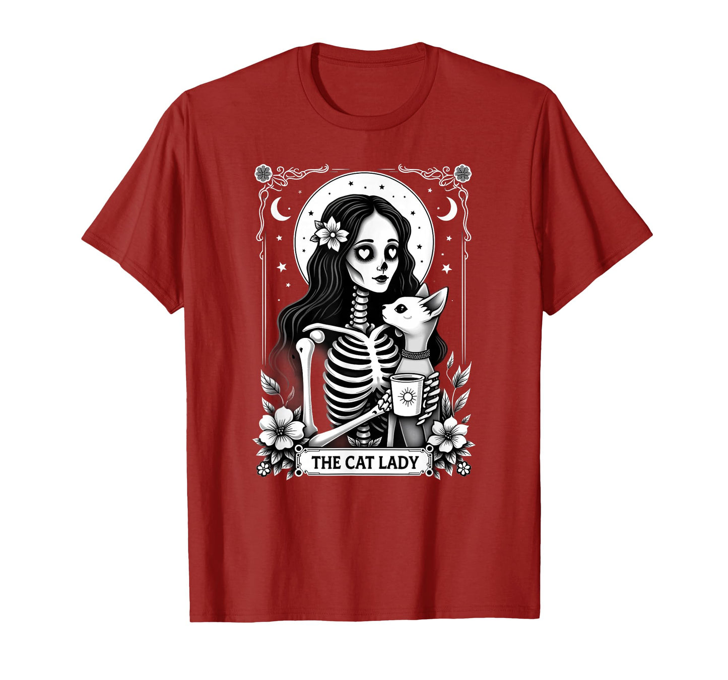 Gothic Tarot Card Cat Lady Skeleton Coffee T-Shirt