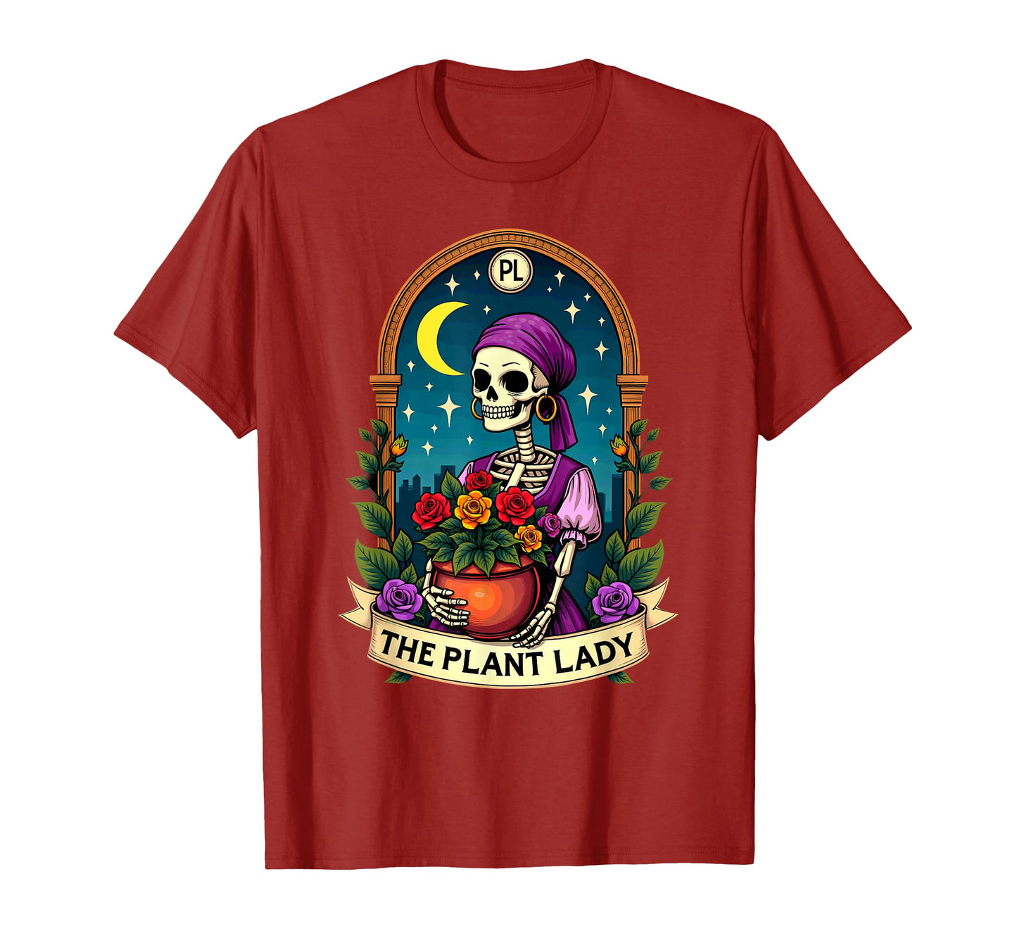 Gothic Tarot Card The Plant Lady Skeleton Halloween T-Shirt