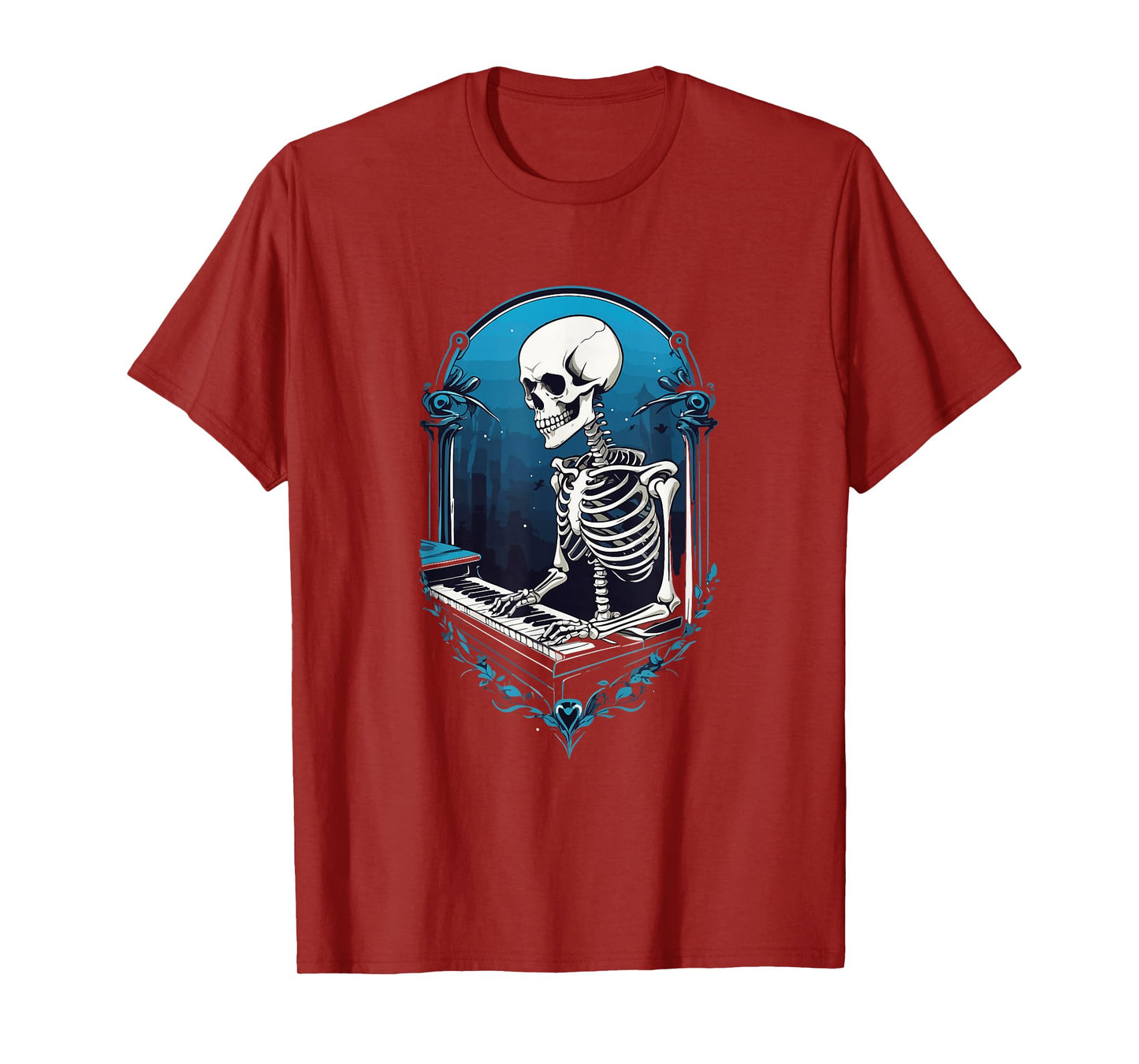 Dead Pianist Art Goth Piano Player Skeleton Musician Graphic T-Shirt